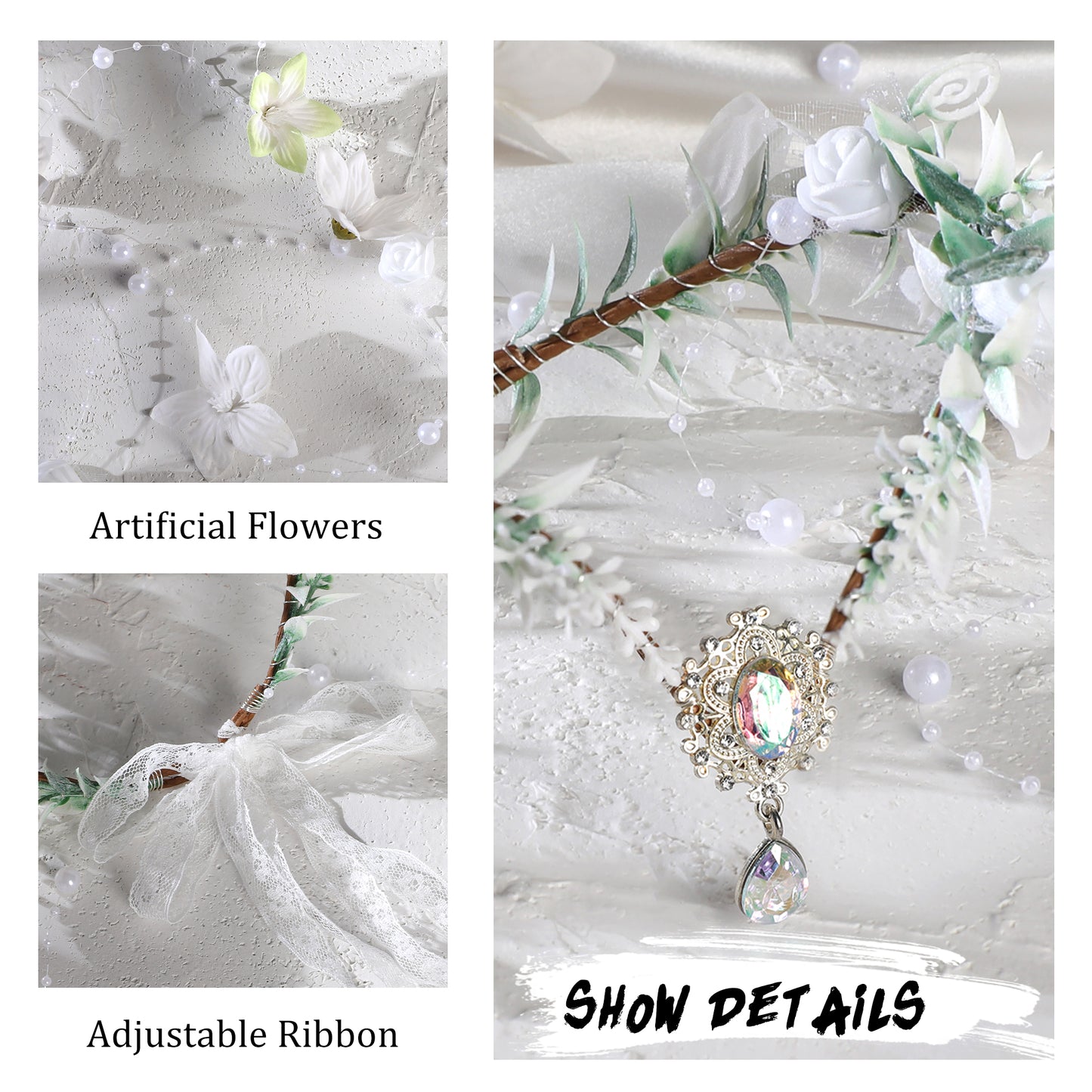 MOSTORY White Flower Fairy Headpiece - Woodland Floral Crown Elf Floral