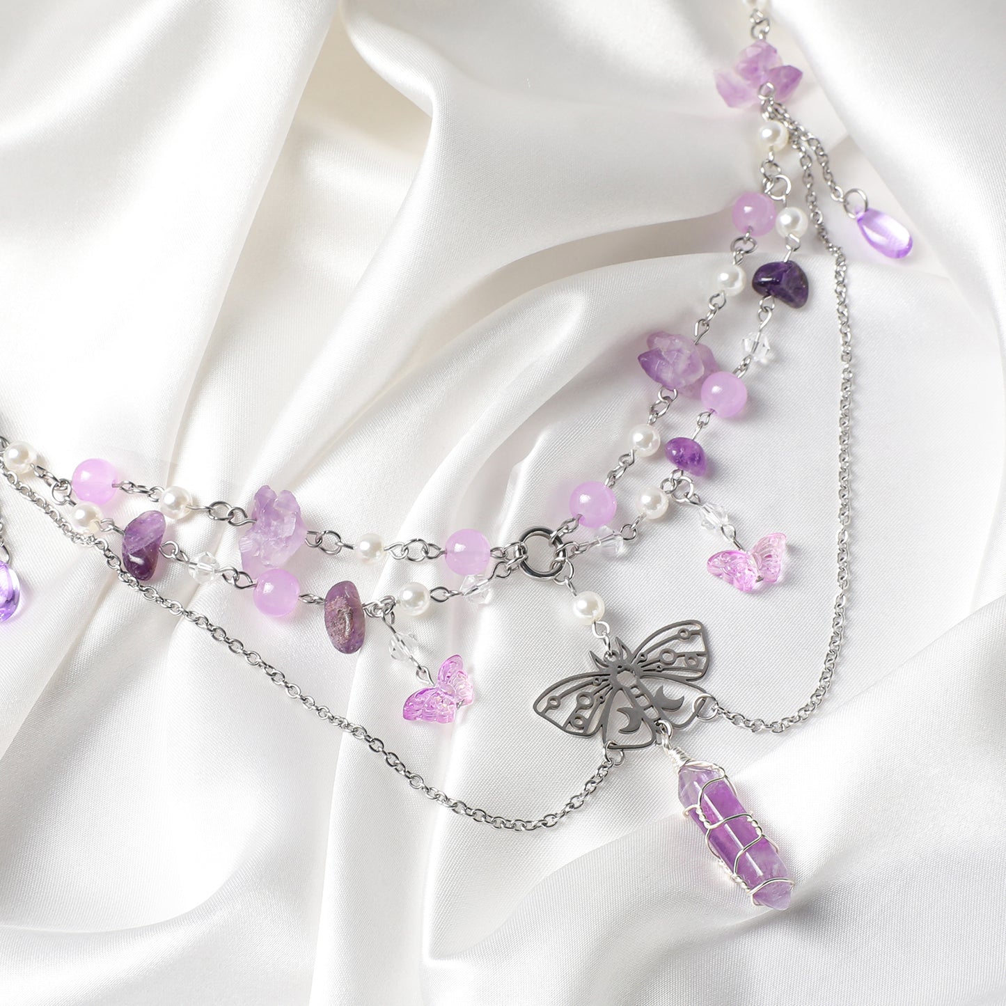 MOSTORY Purple Crystal Fairy Necklace
