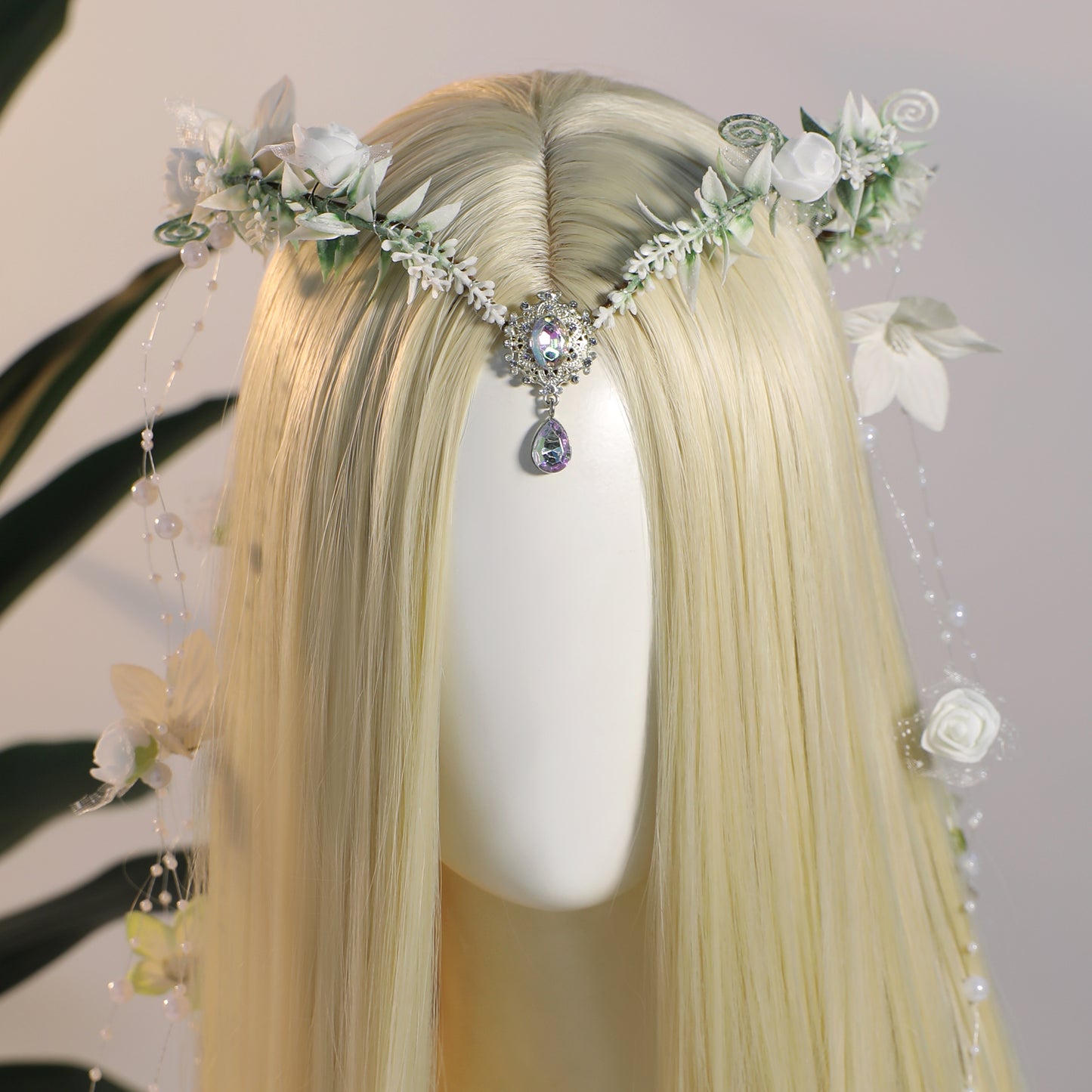 MOSTORY White Flower Fairy Headpiece - Woodland Floral Crown Elf Floral