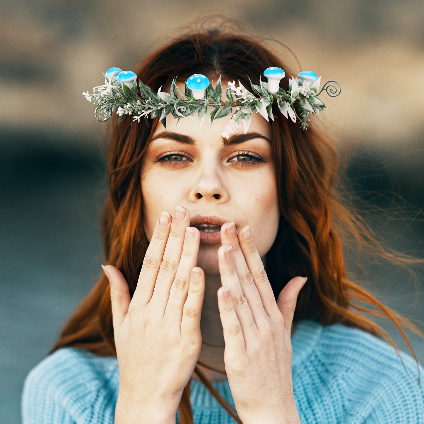 Fairy Wood Crown Blue Mushroom Headband