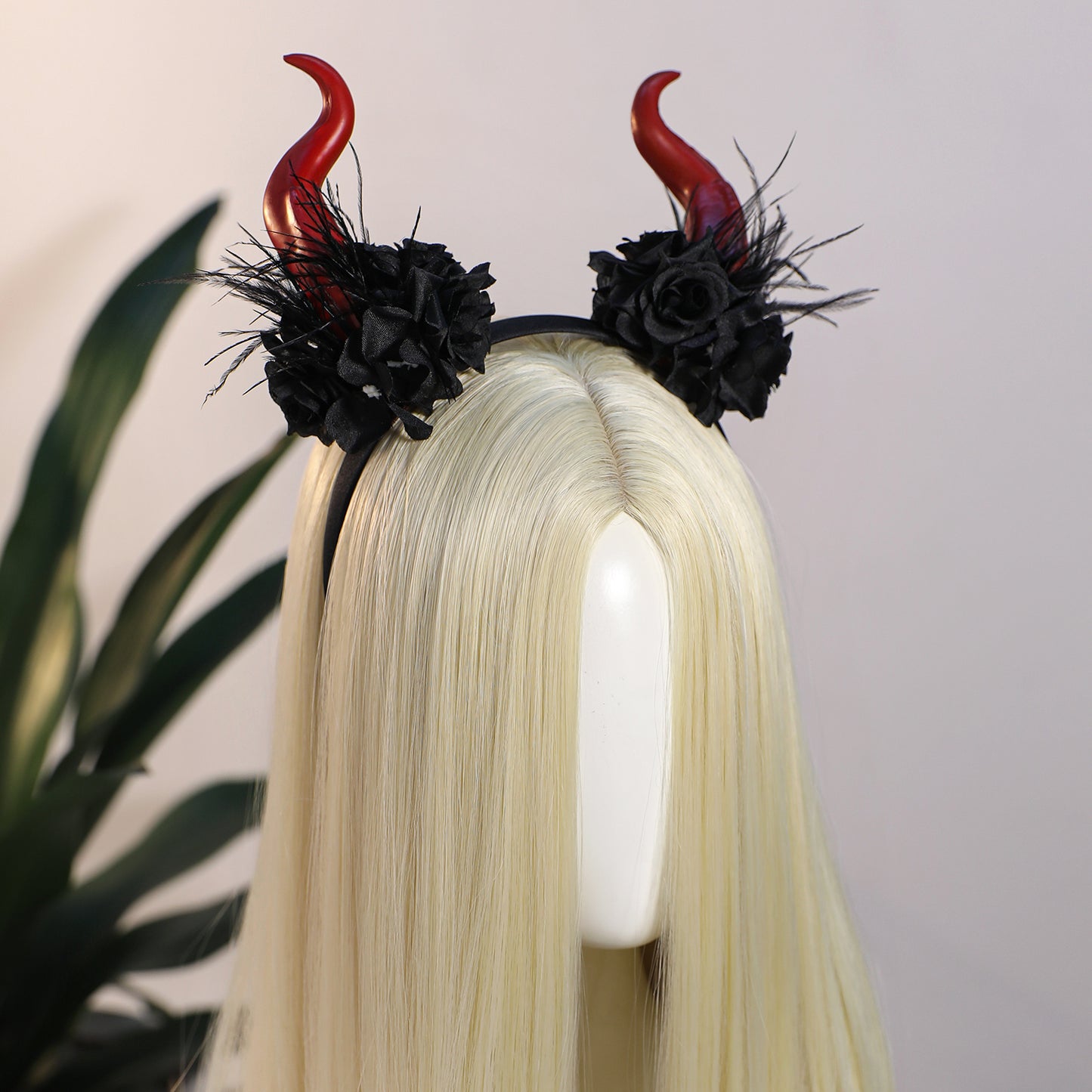 Black Halloween Horns Headband - Devil Flower Horn Headband Demon Floral Horns