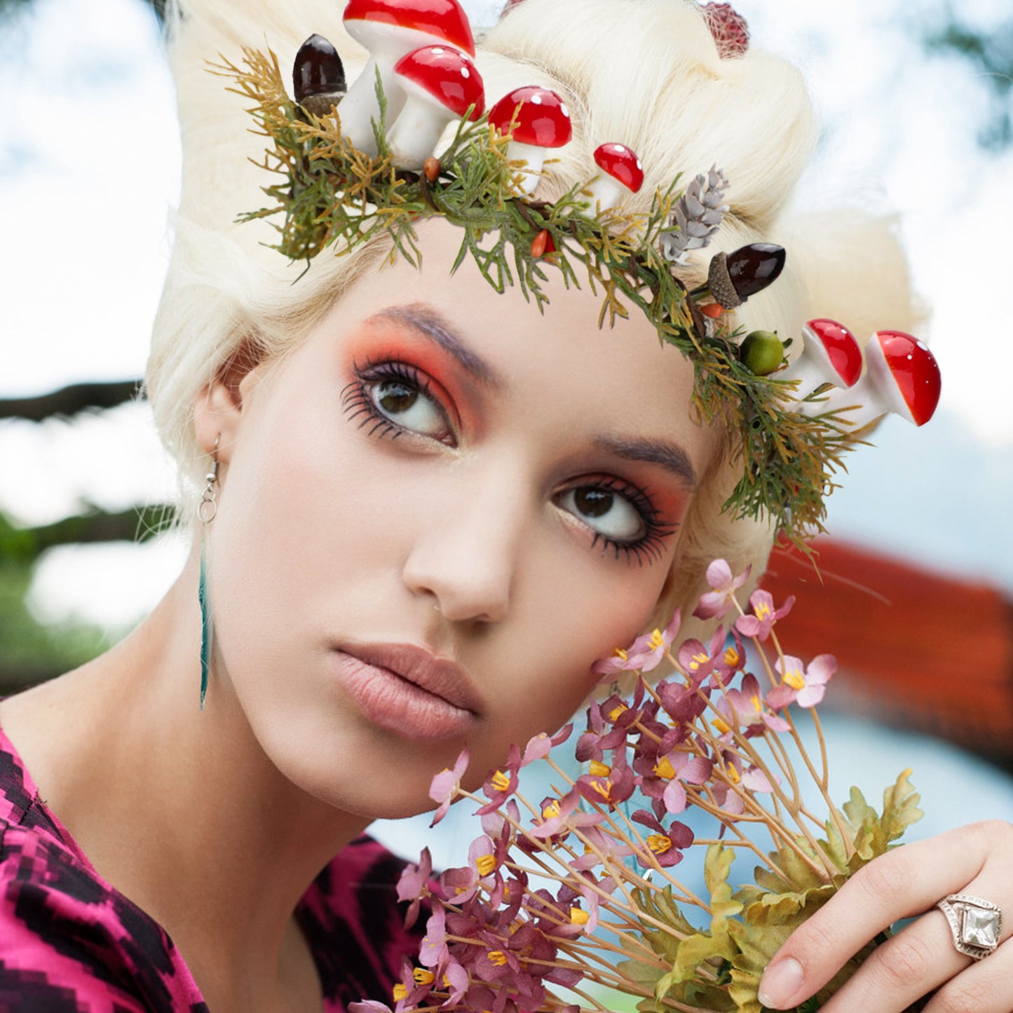 Elf Woodland Headpiece, Red Mushroom Hair Wreath