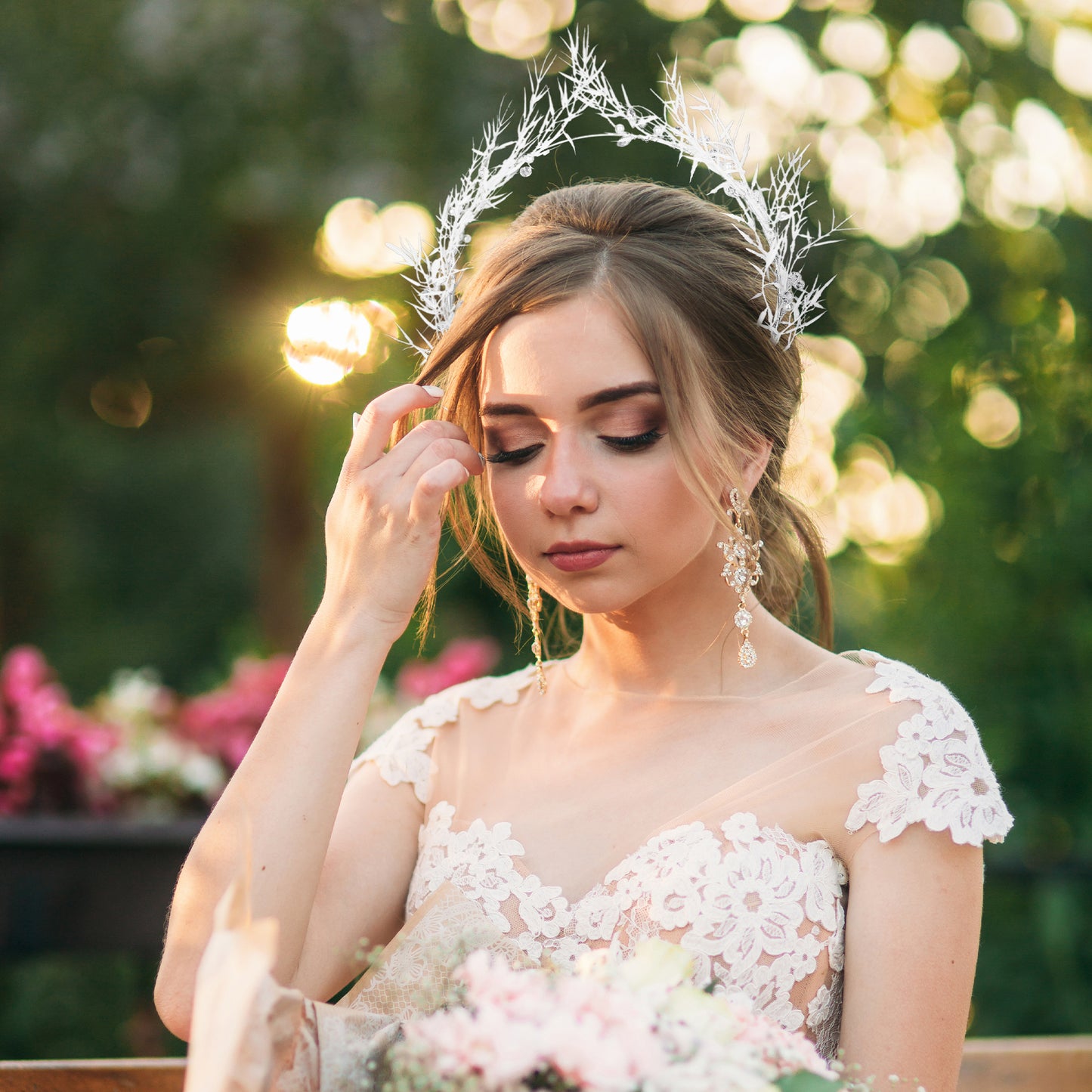 White Antler Headband: Green Leaves, Woodland Elf Crown, Renaissance Fae Ball