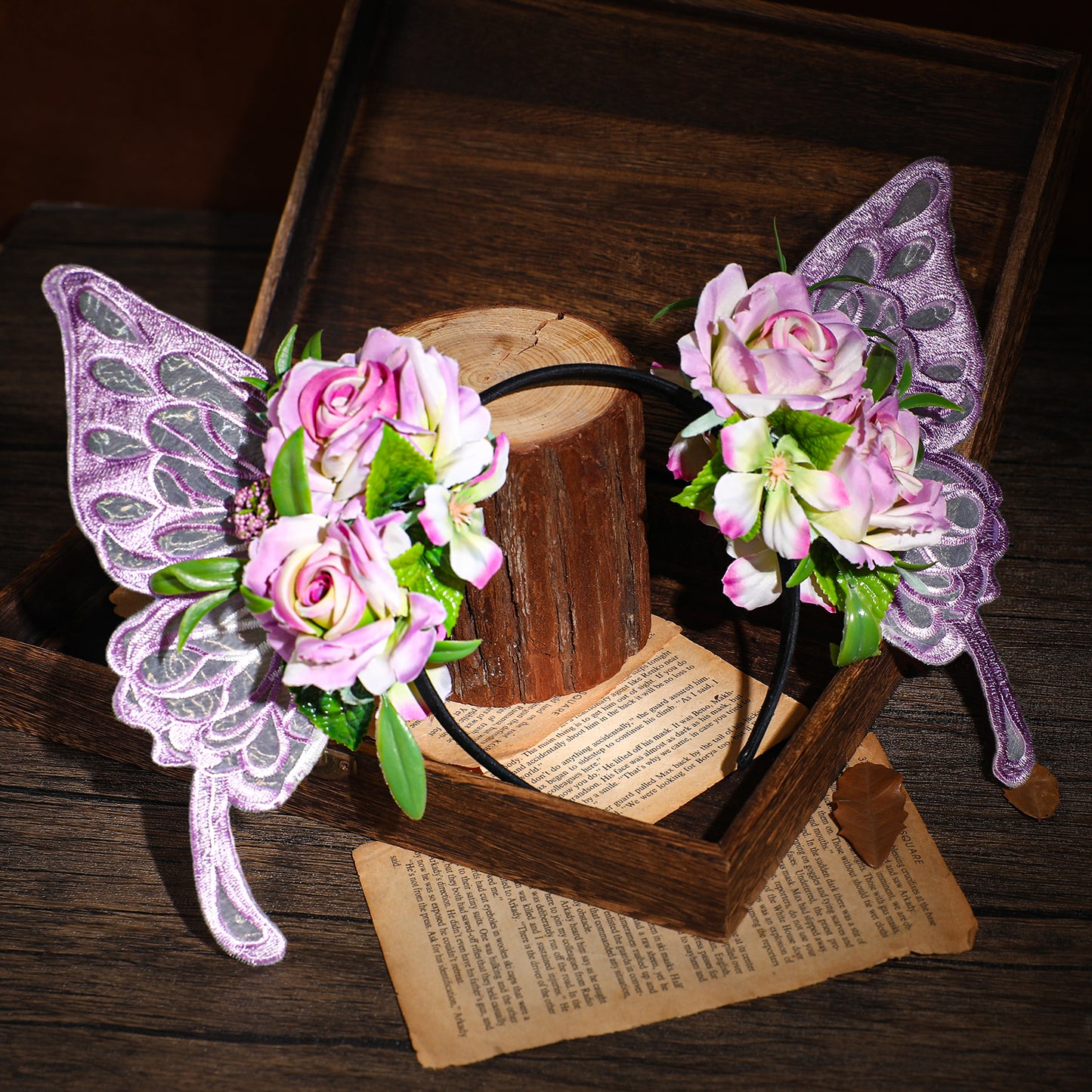 Purple Fairy Wings Crown - Butterfly Flower Headband Elf Woodland Headpiece Floral Hairband for Women Princess
