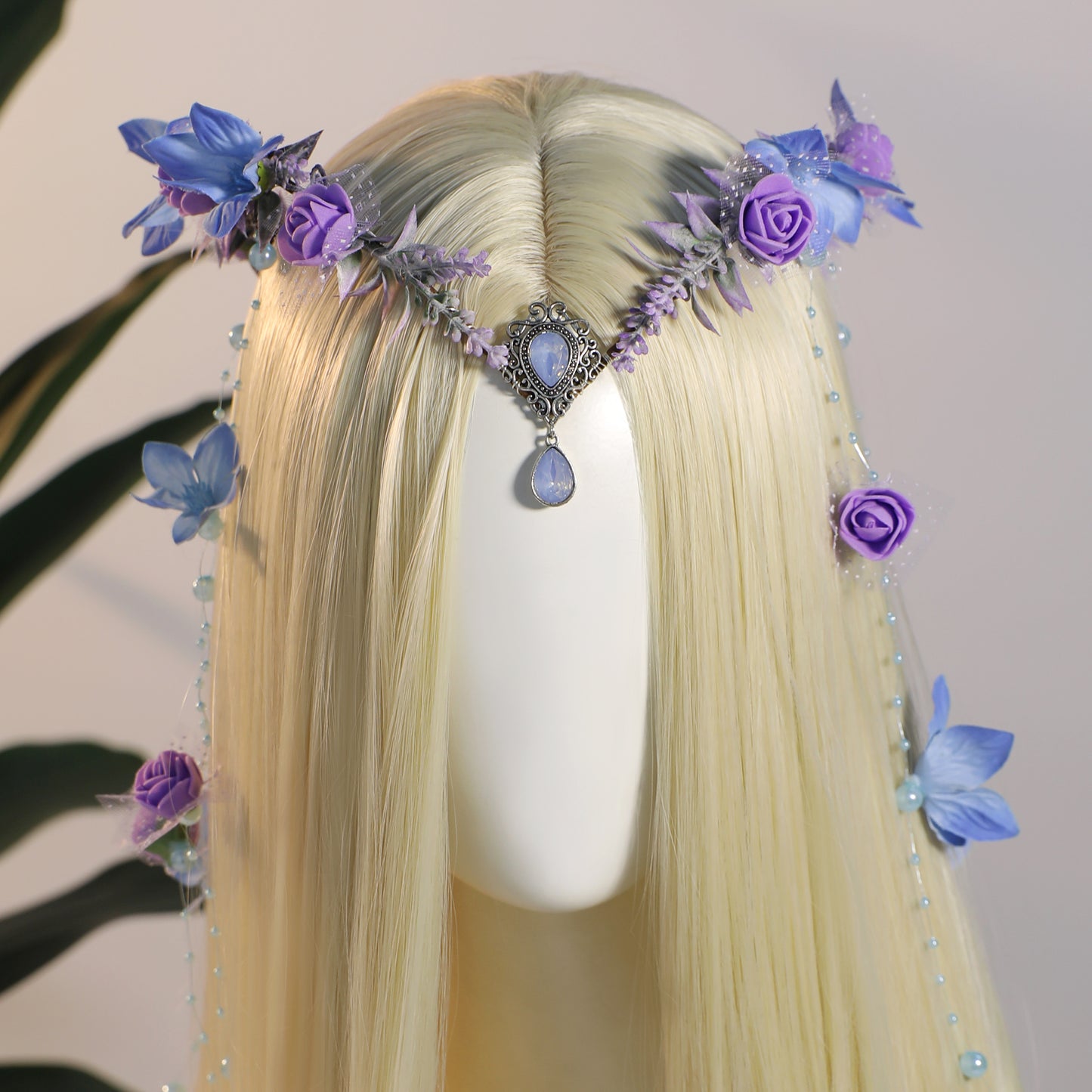 MOSTORY Blue Elf Flower Crown - Floral Headpiece Woodland Fairy Crown Headband
