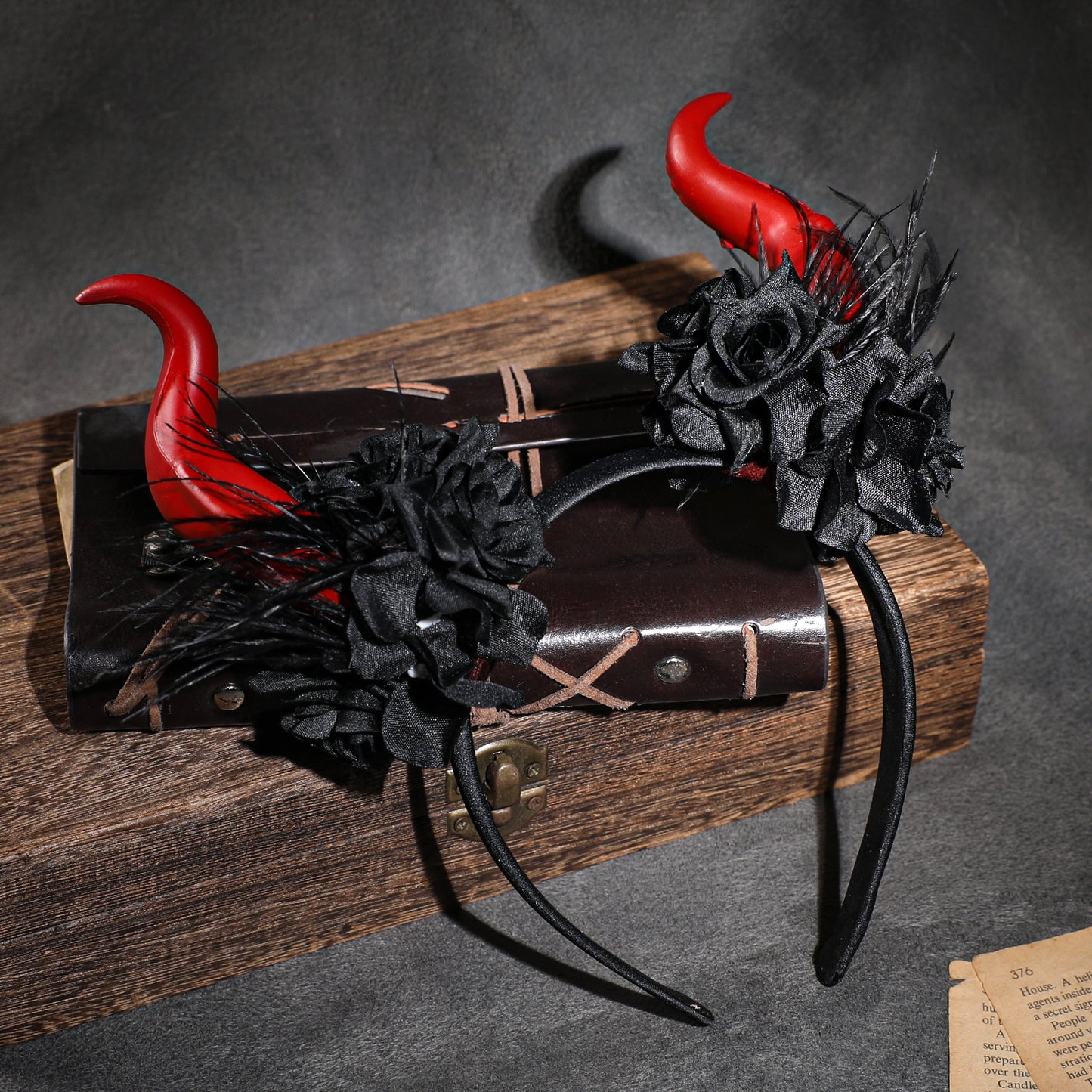 Black Halloween Horns Headband - Devil Flower Horn Headband Demon Floral Horns