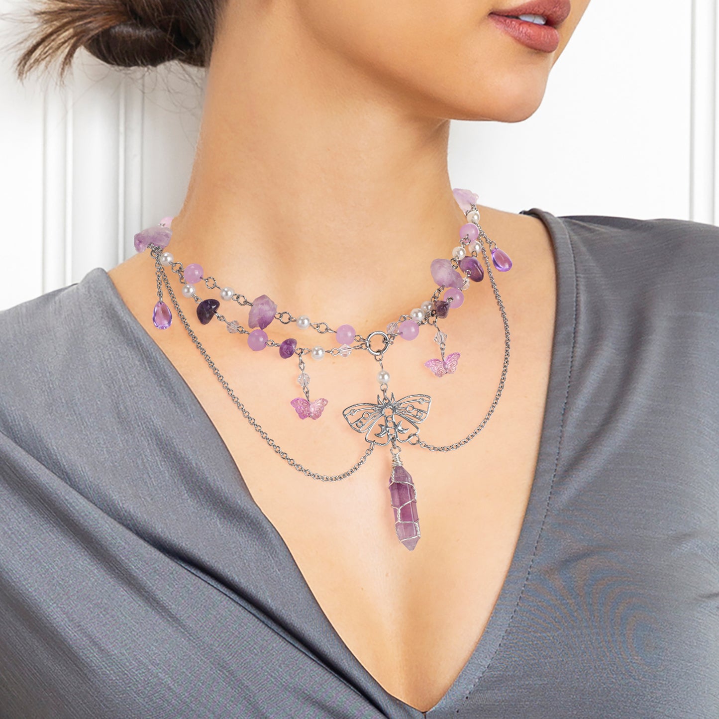 MOSTORY Purple Crystal Fairy Necklace