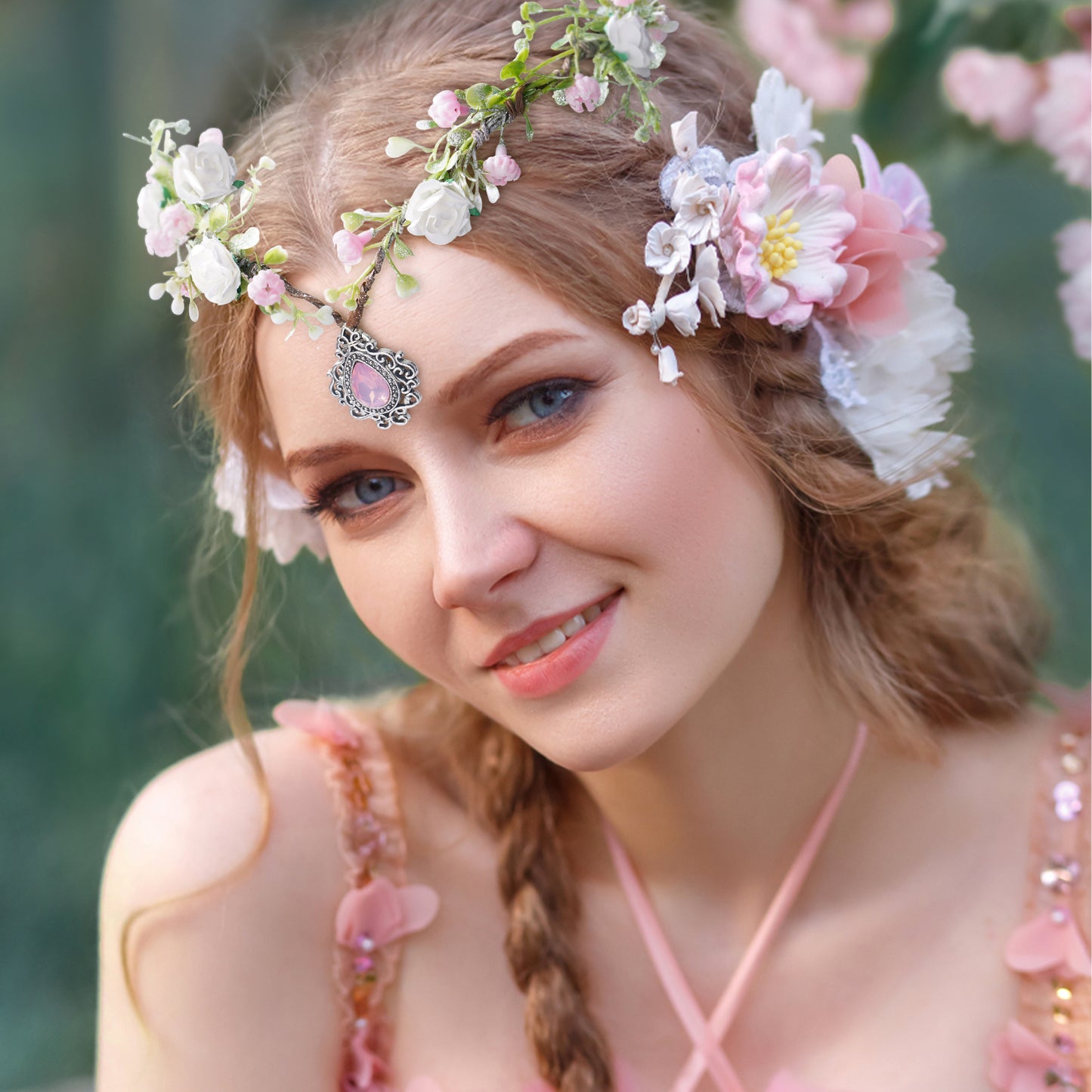 Pink Flower Elven Crown