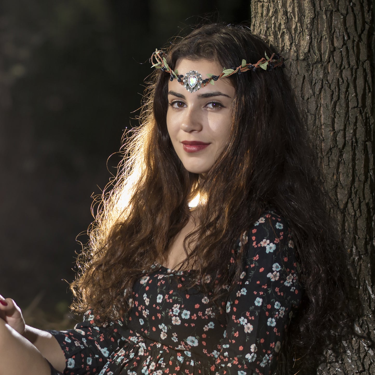 Woodland Forest Crown Black Twigs: Elf Vine Headpiece, Colored Crystal Circlet