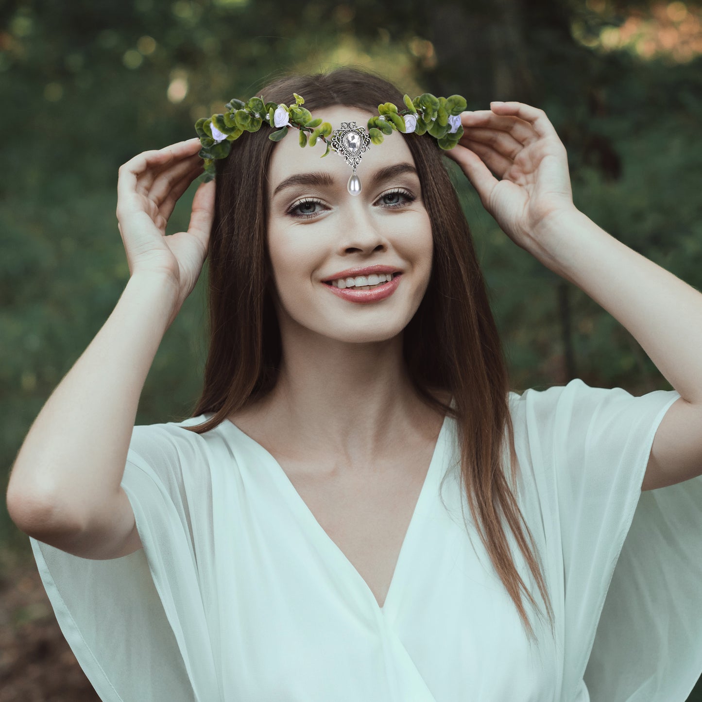Handmade Green Fairy Crown Headband Woodland Leaf Headpiece