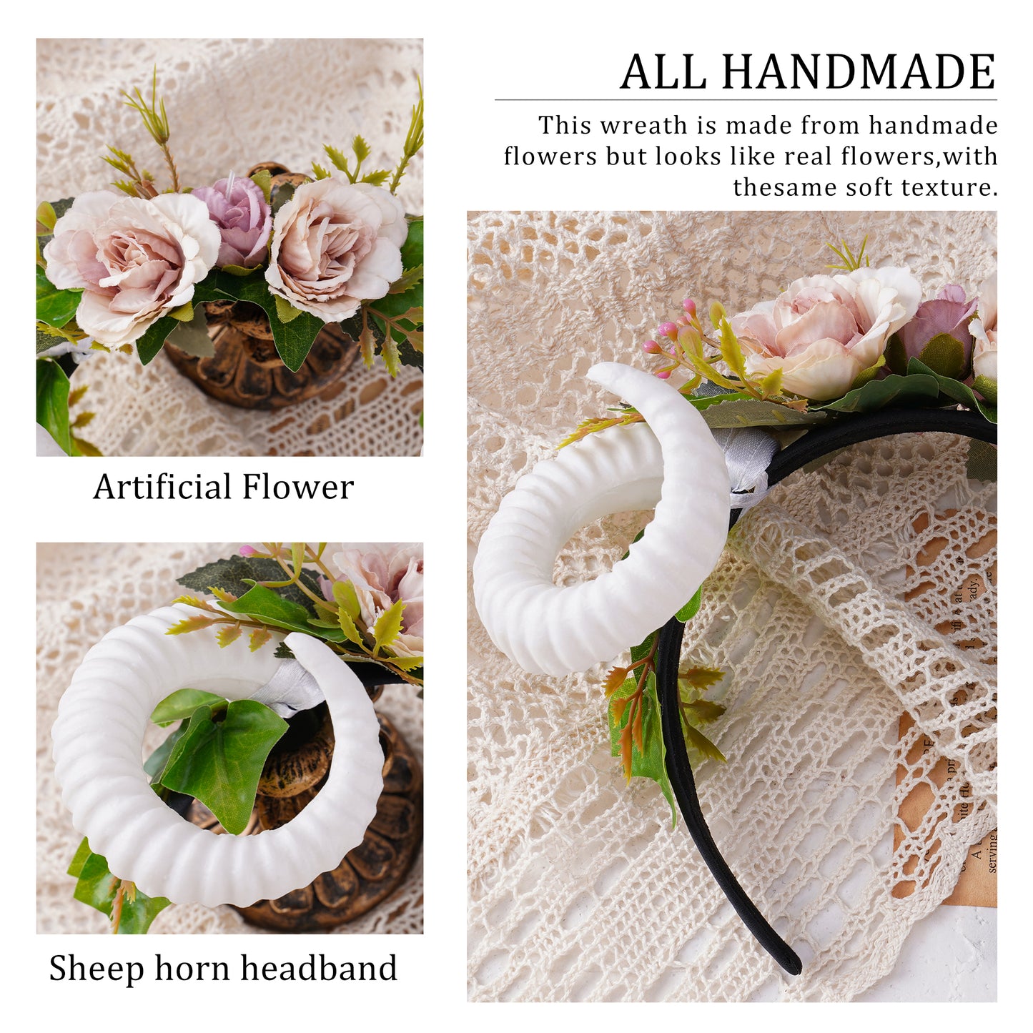 Handmade Sheep Horn Headband White - Woodland Forest Hairband