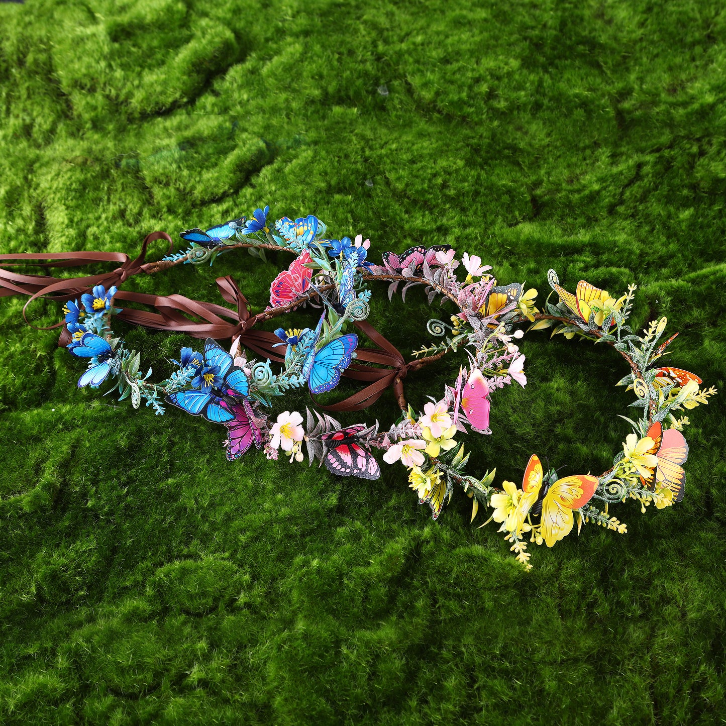 Handmade Yellow Flower Butterfly Headband - Fairy Crown Woodland Wreath Elf