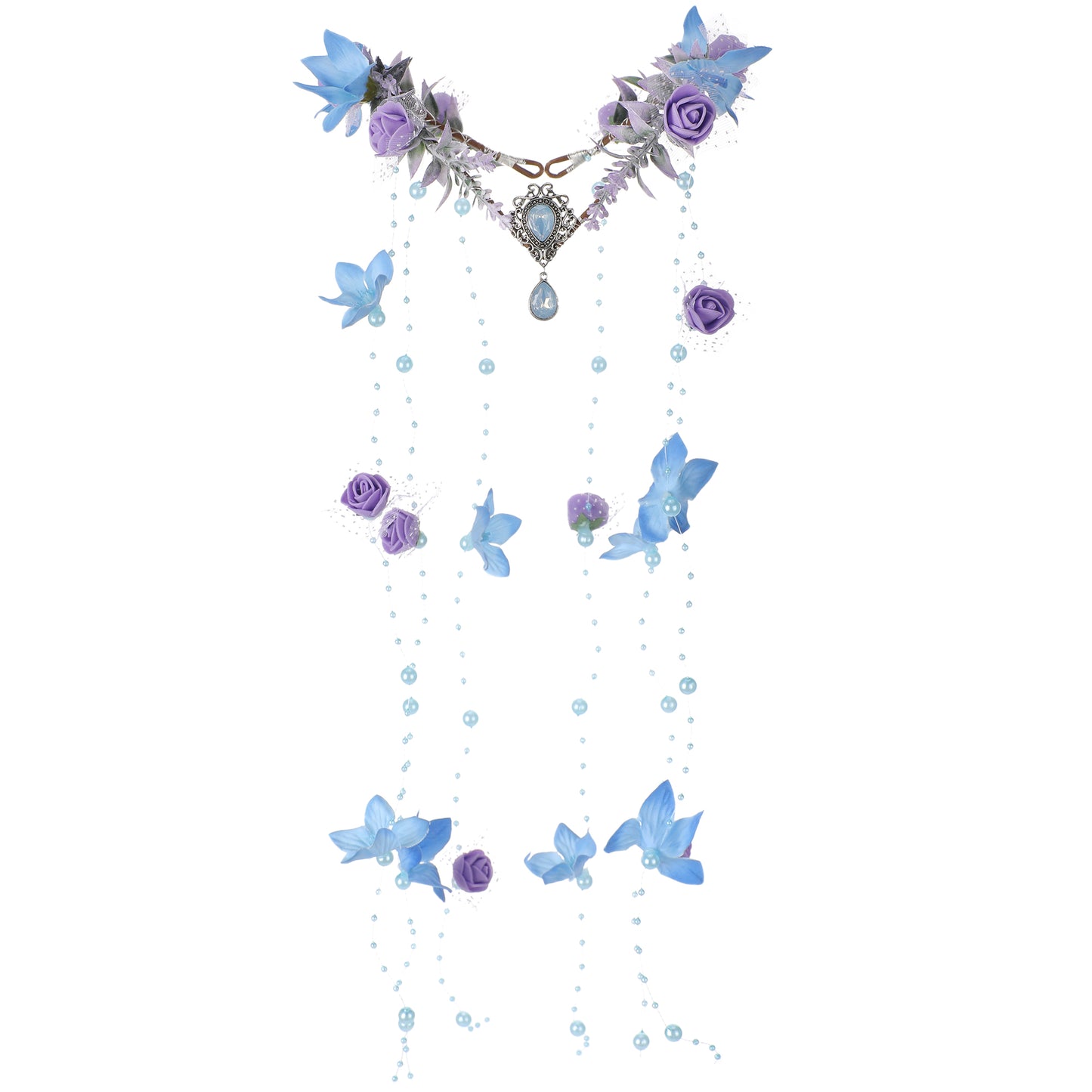 MOSTORY Blue Elf Flower Crown - Floral Headpiece Woodland Fairy Crown Headband