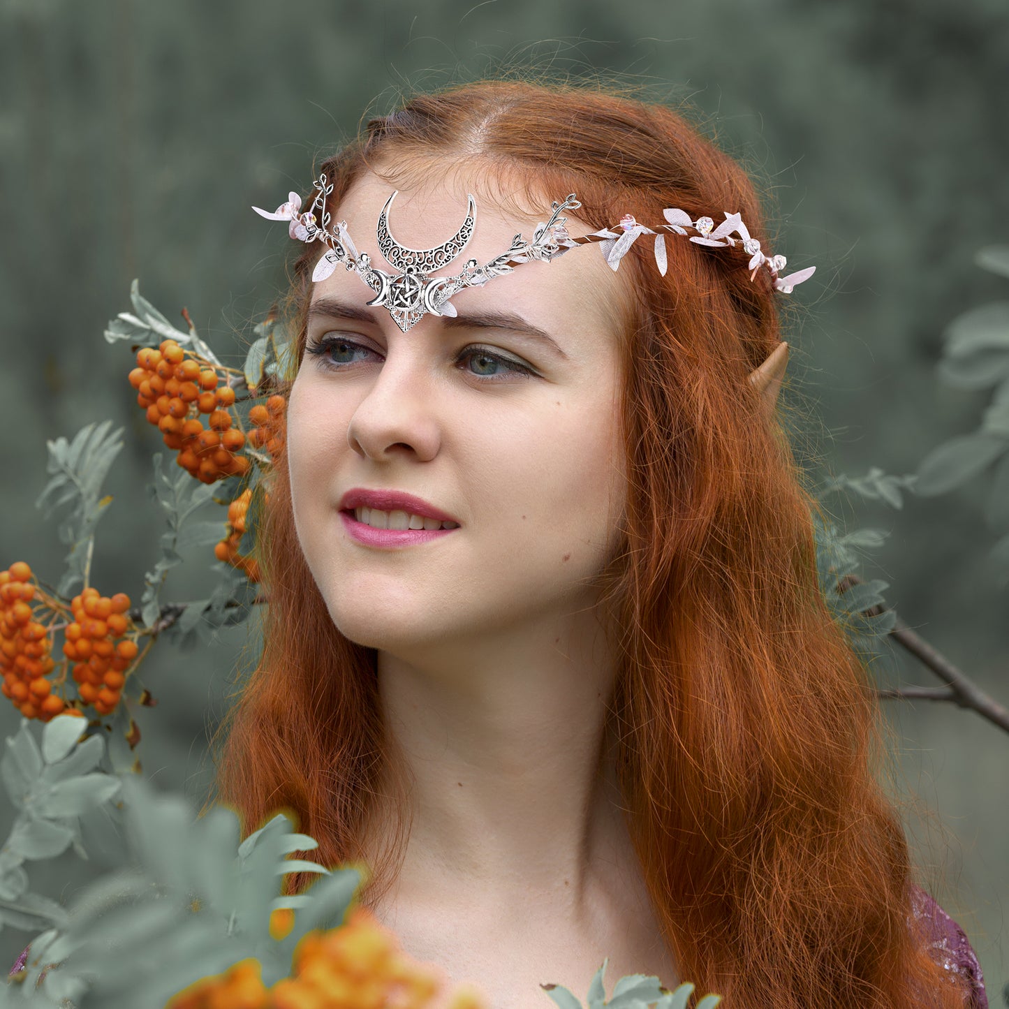 Sliver Moon Elf Headpiece: Woodland Forest Crown, Fairy Goddess Hair Accessory