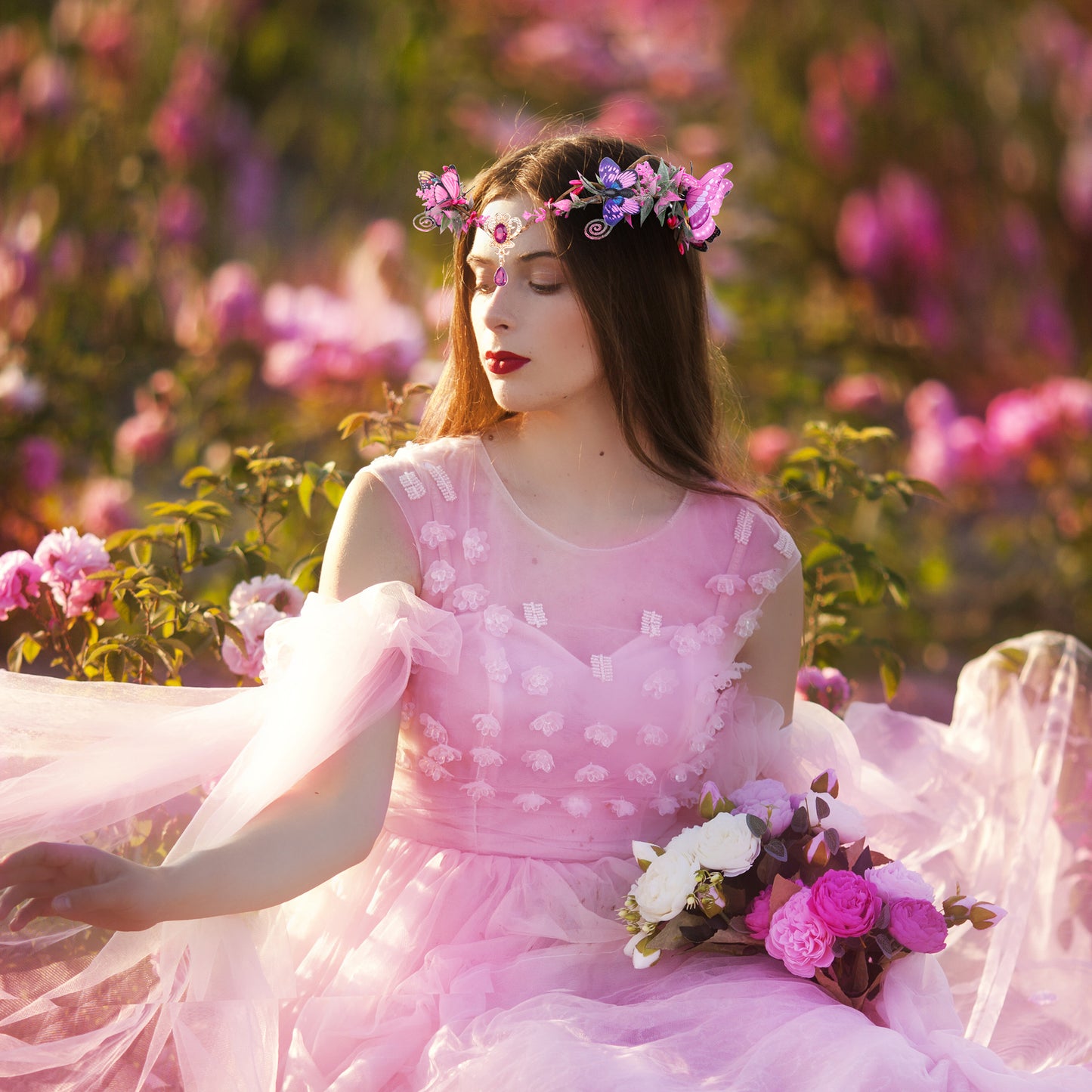 Fairy Queen Crown: Pink Wings, Elf Headpiece, Woodland Butterfly