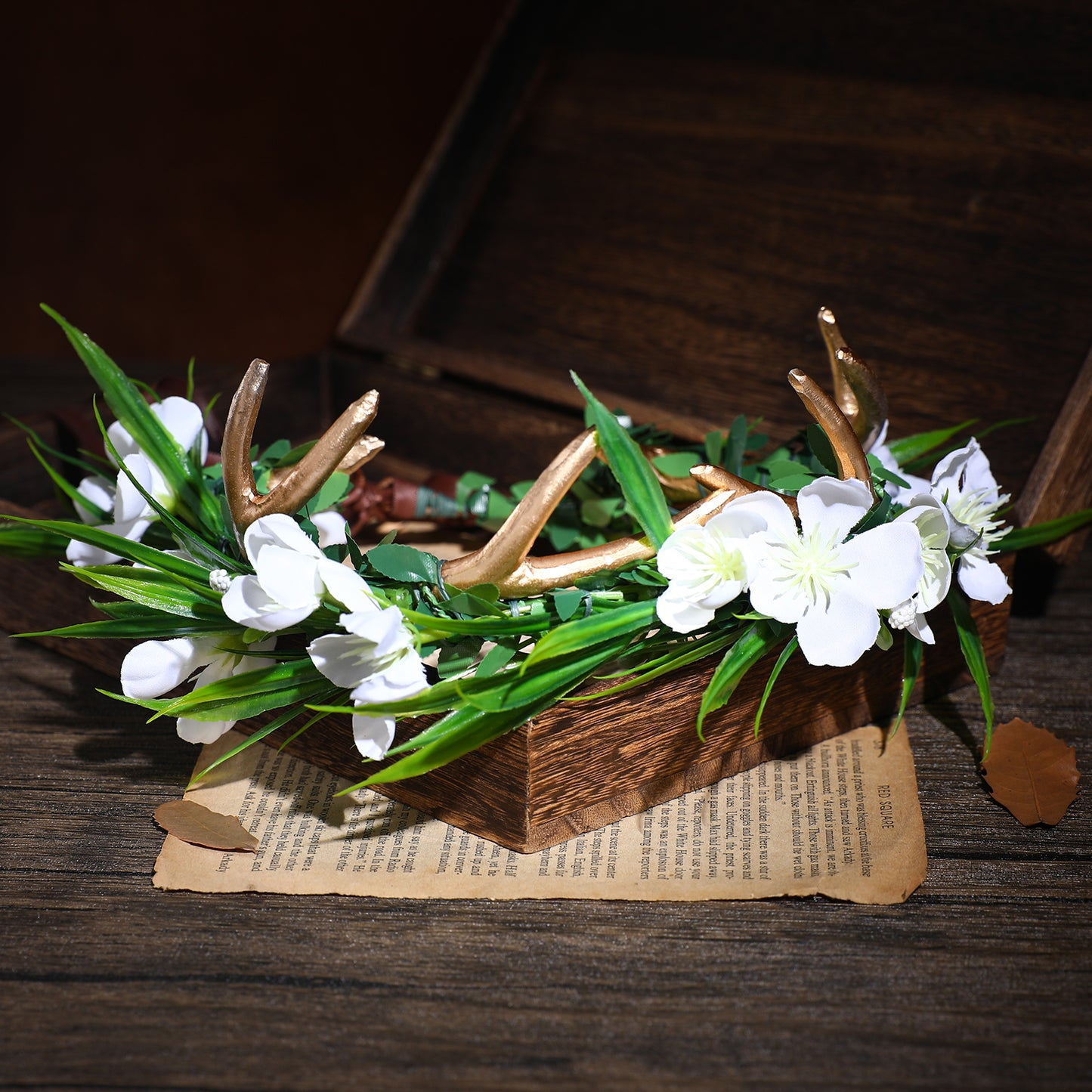 Fairy Flower Antler Crown - Woodland Floral Hairband Forest Antler Circlet
