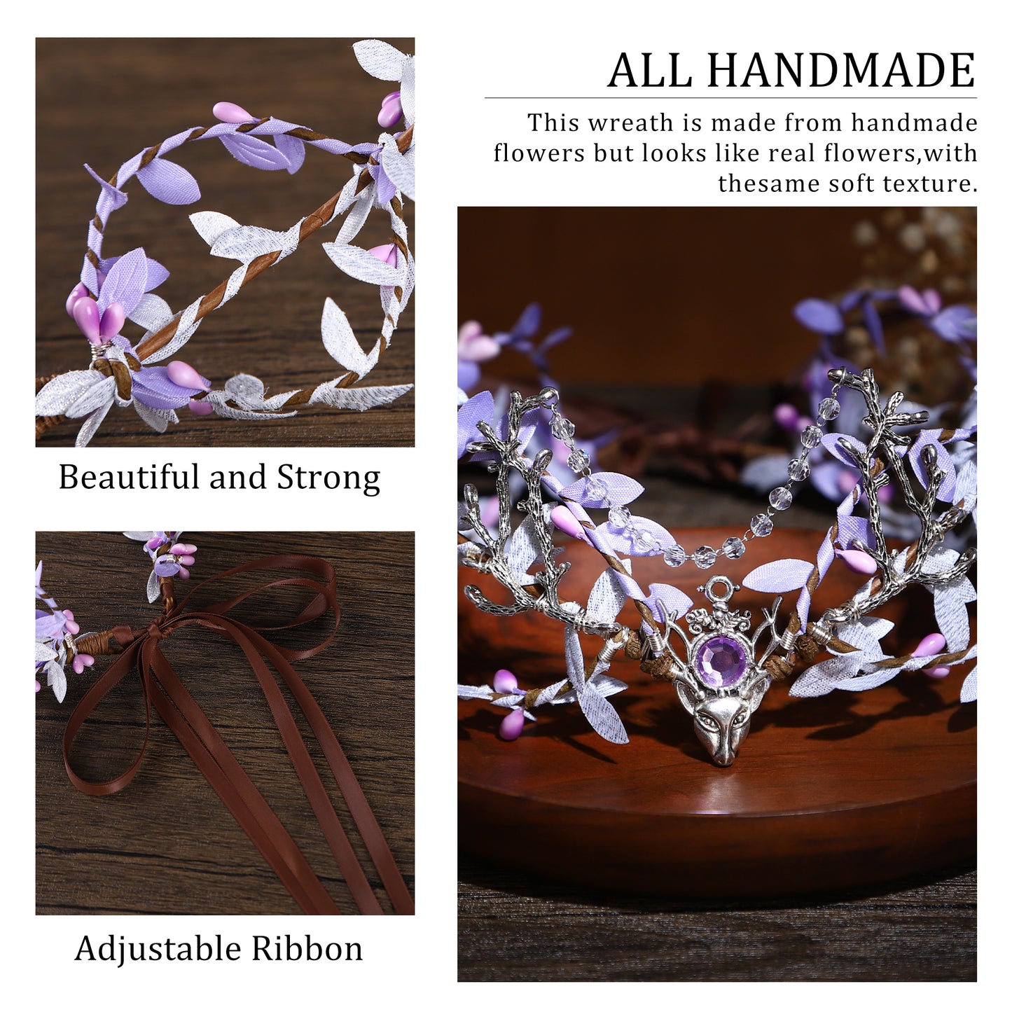 Handmade Purple Woodland Fairy Headpiece - Elf Crown Forest Antler Circlet