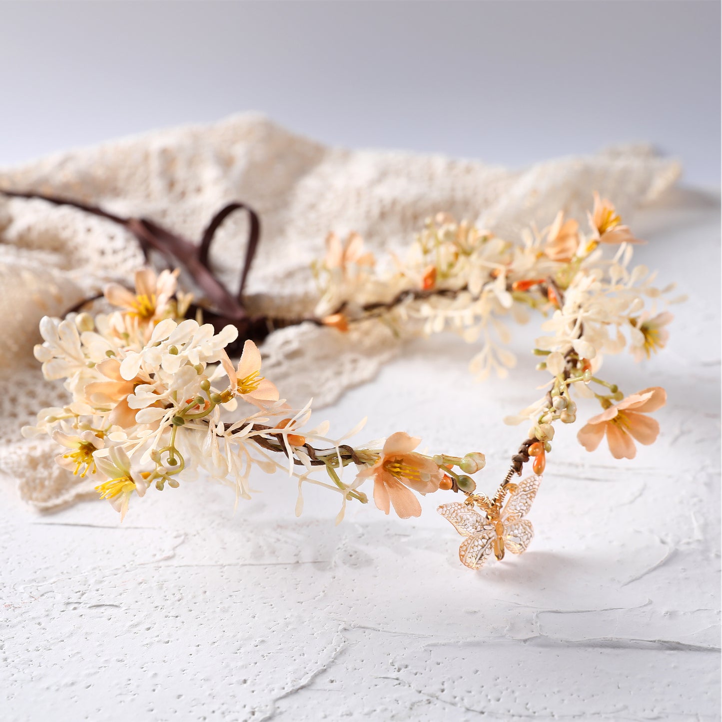 Handmade Fairy Flower Crown - Yellow Elf Headpiece with Butterfly Woodland Floral Tiara