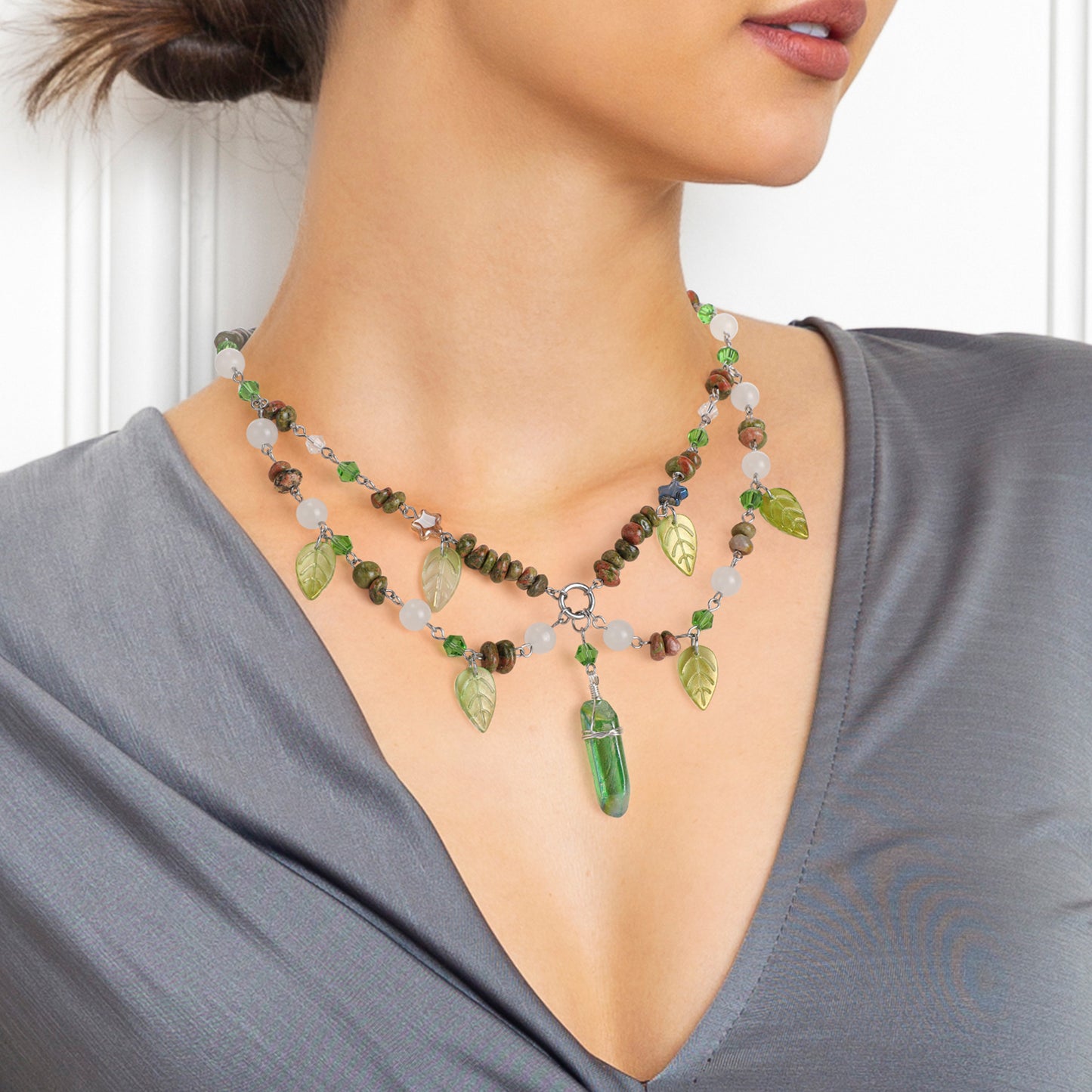 MOSTORY Green Woodland Charm Necklace