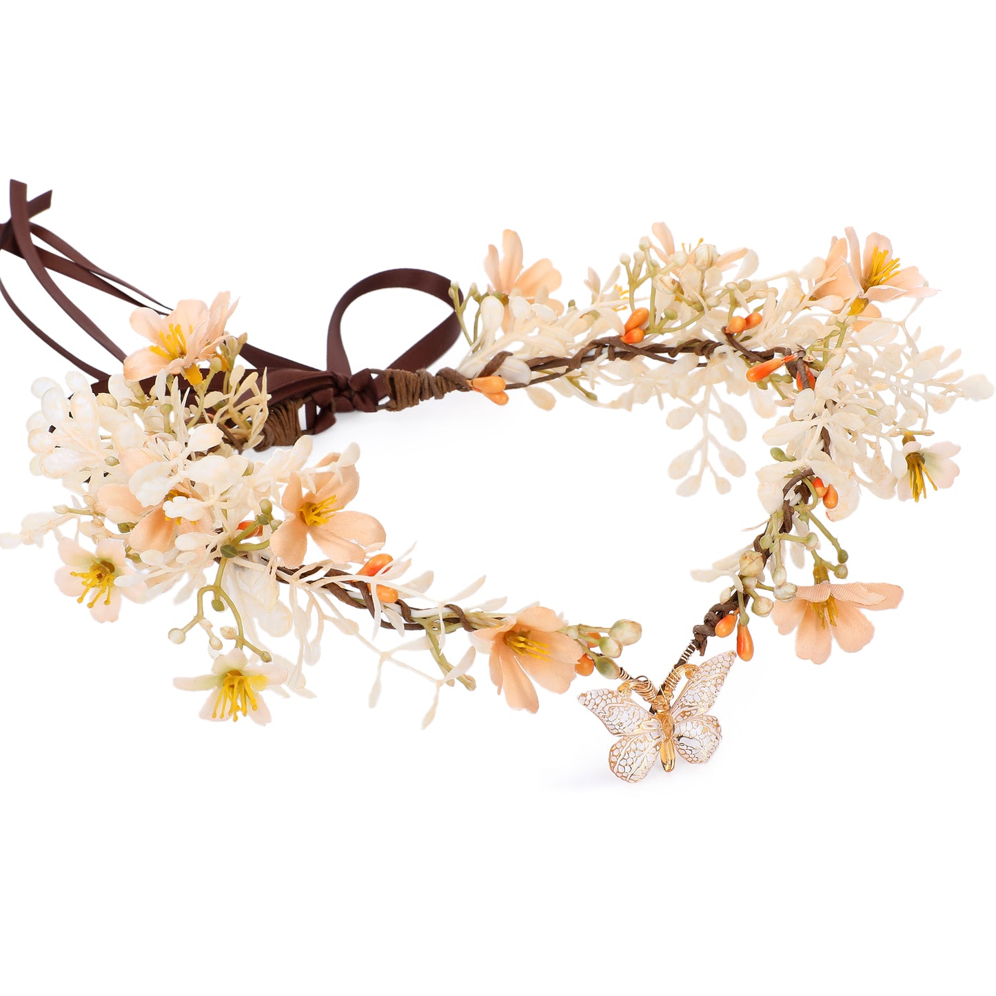 Handmade Fairy Flower Crown - Yellow Elf Headpiece with Butterfly Woodland Floral Tiara