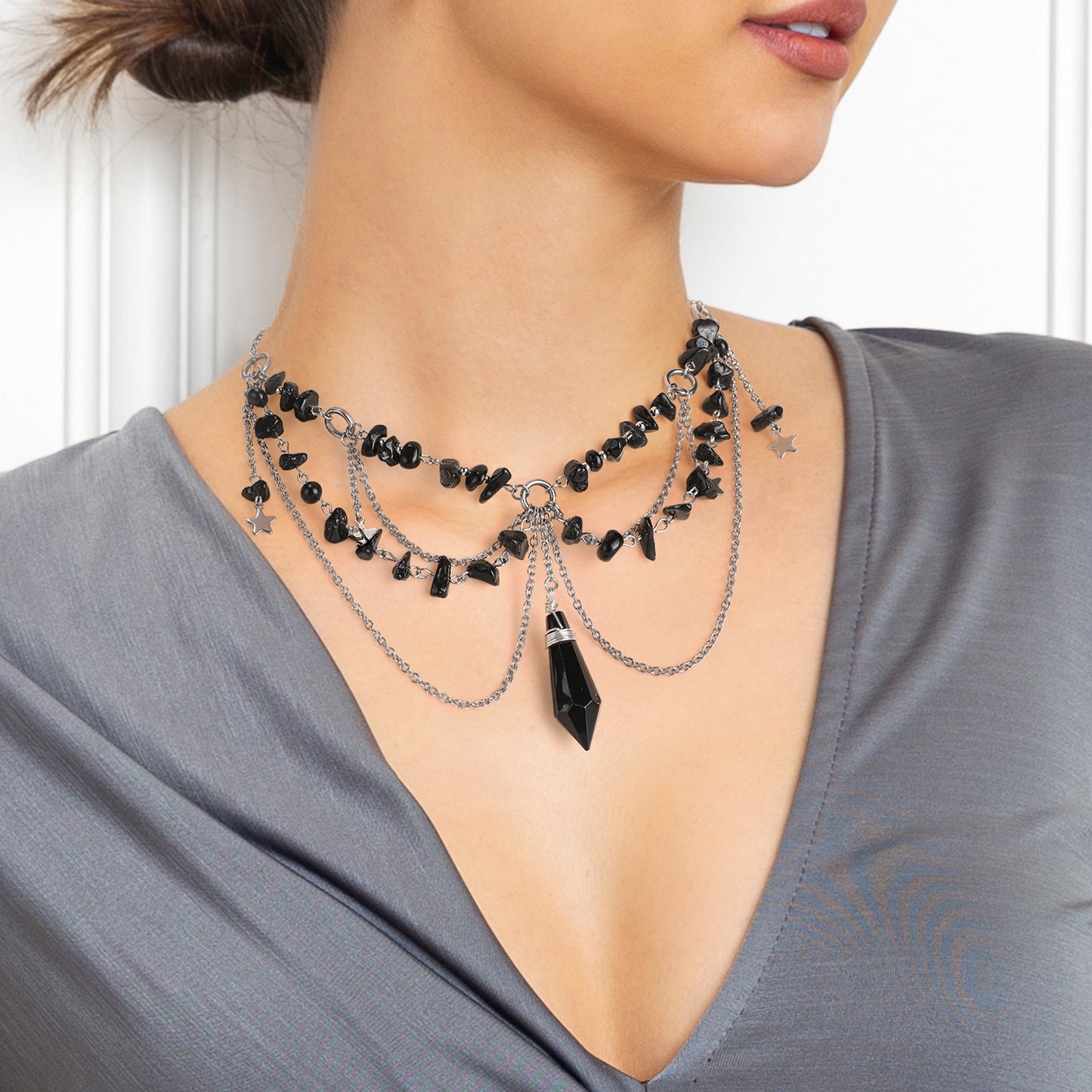 MOSTORY Balck Gothic Crystal Necklace