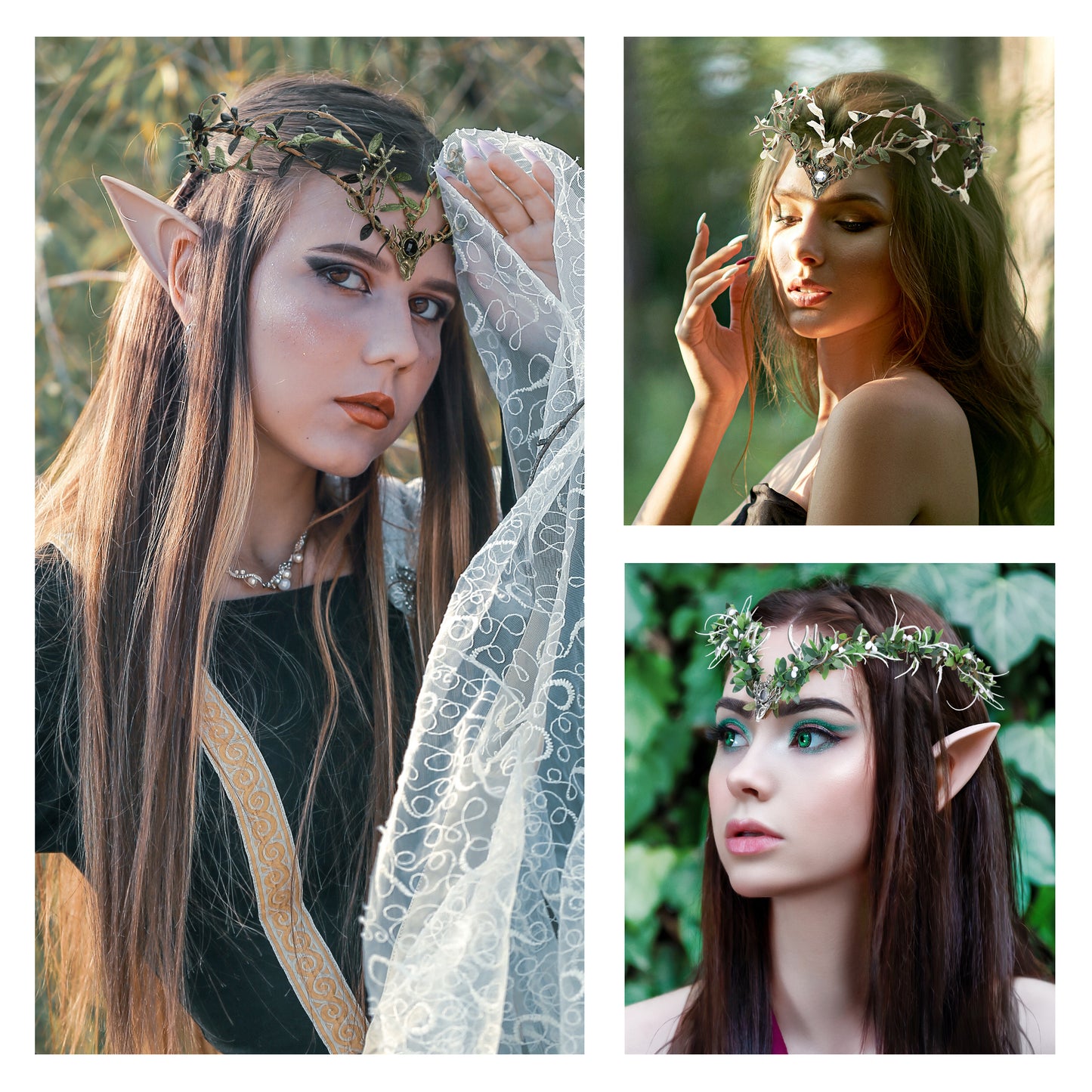 Pixie Ears and Green Leaves Circlet: Woodland Fairy Headpiece