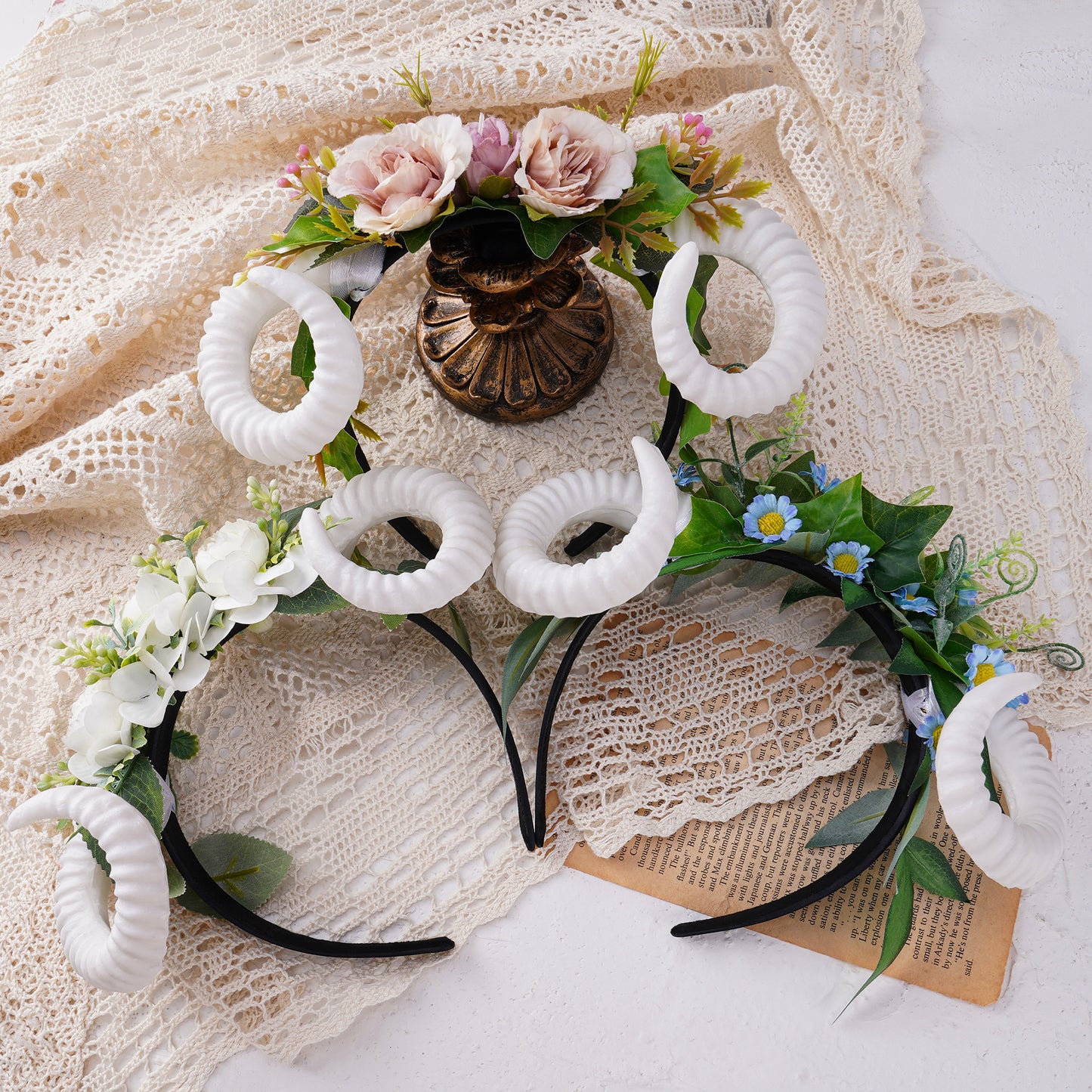 Handmade White Sheep Horns Headband - Woodland Horn Hairband