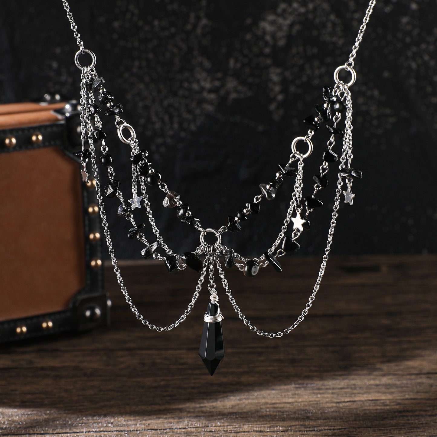 MOSTORY Balck Gothic Crystal Necklace