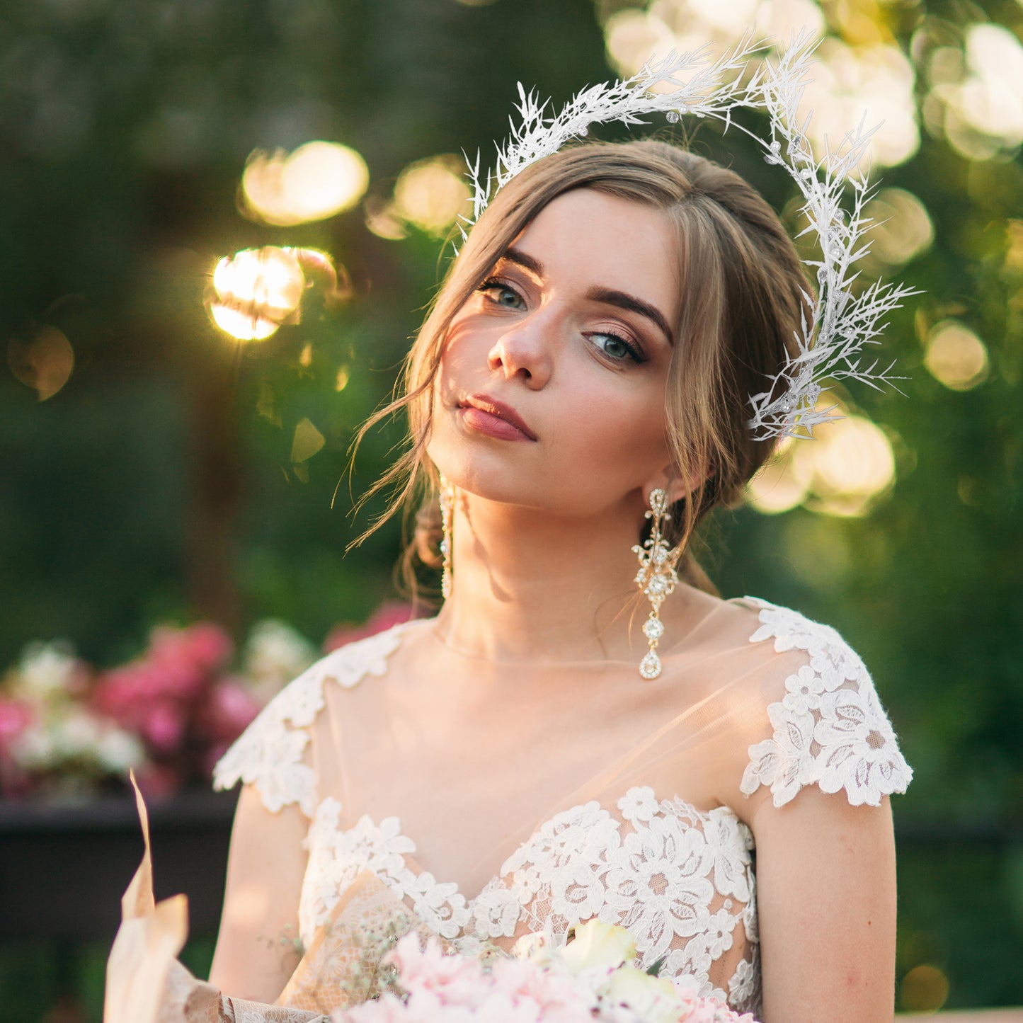 White Antler Headband: Green Leaves, Woodland Elf Crown, Renaissance Fae Ball