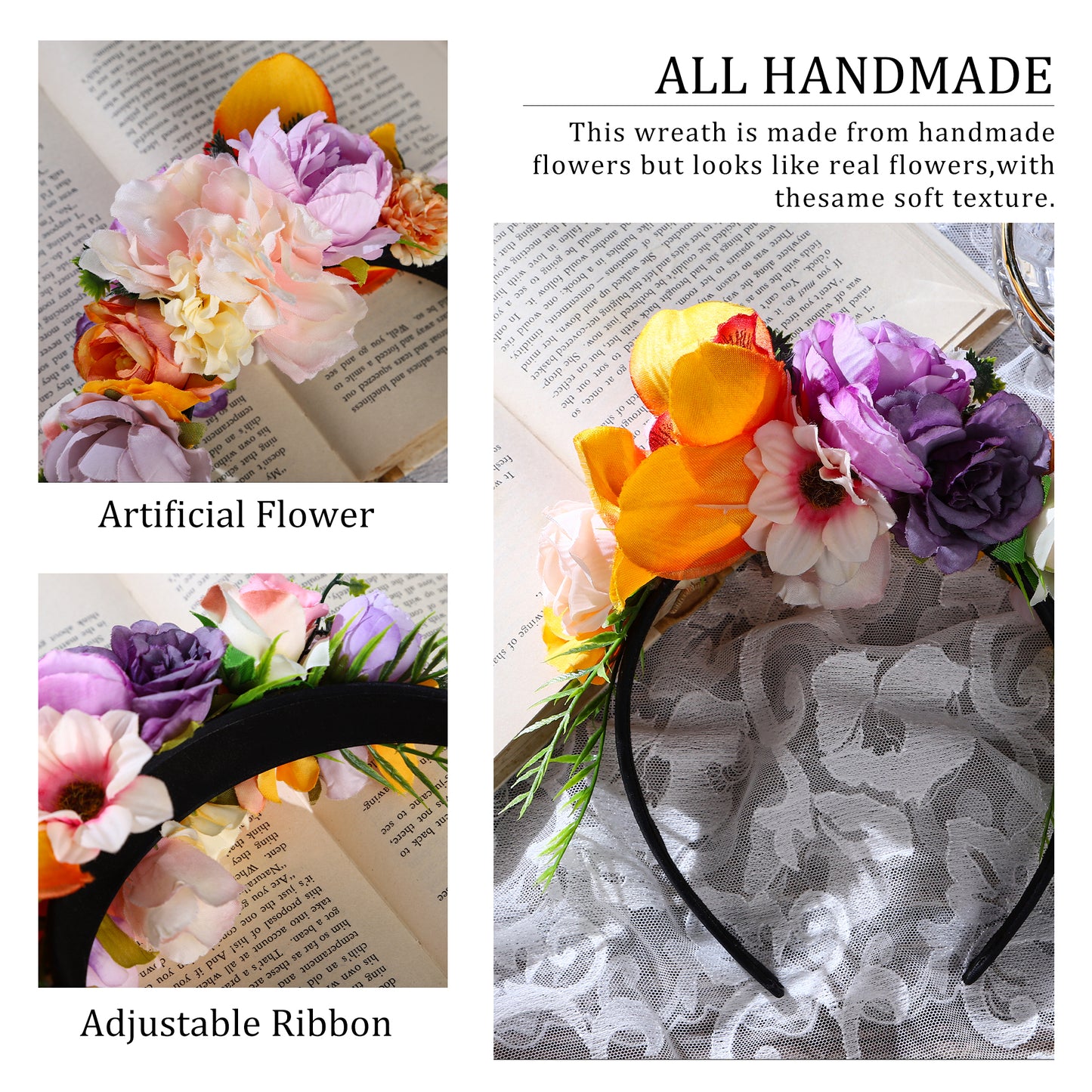 Handmade Mexican Flower Hairband - Floral Crwon Woodland Headpiece