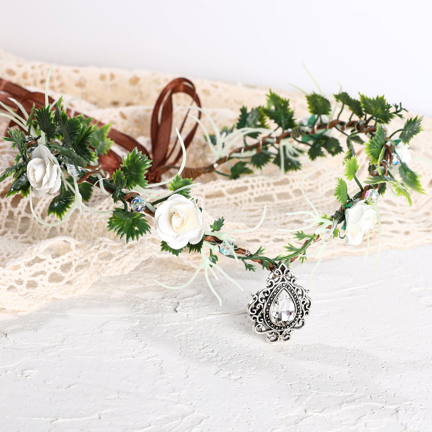 Elf Woodland Crown Headband Green Leaf Headpiece