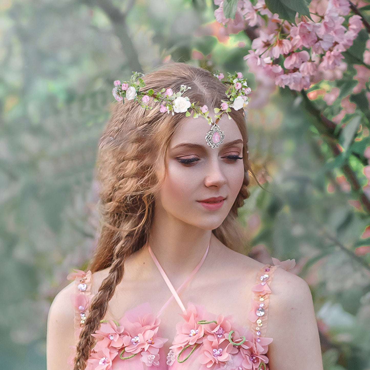Pink Flower Elven Crown