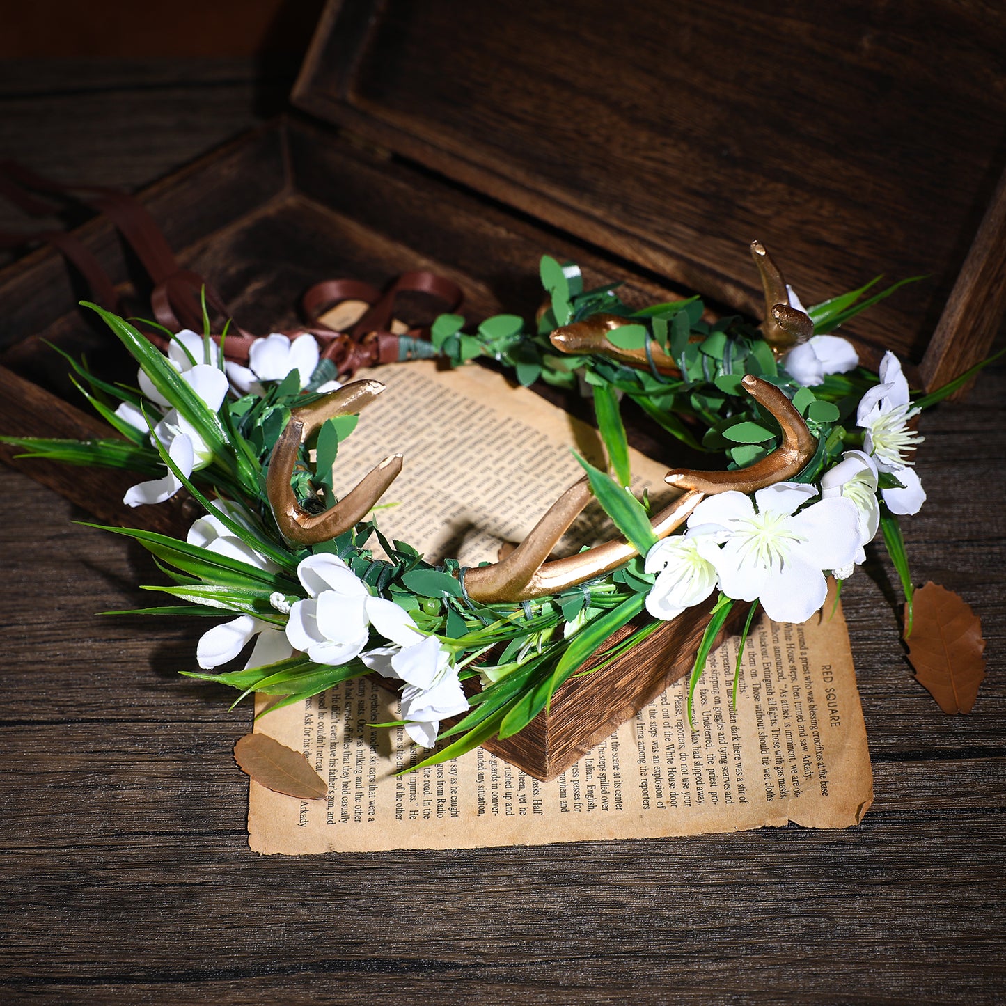 Fairy Flower Antler Crown - Woodland Floral Hairband Forest Antler Circlet
