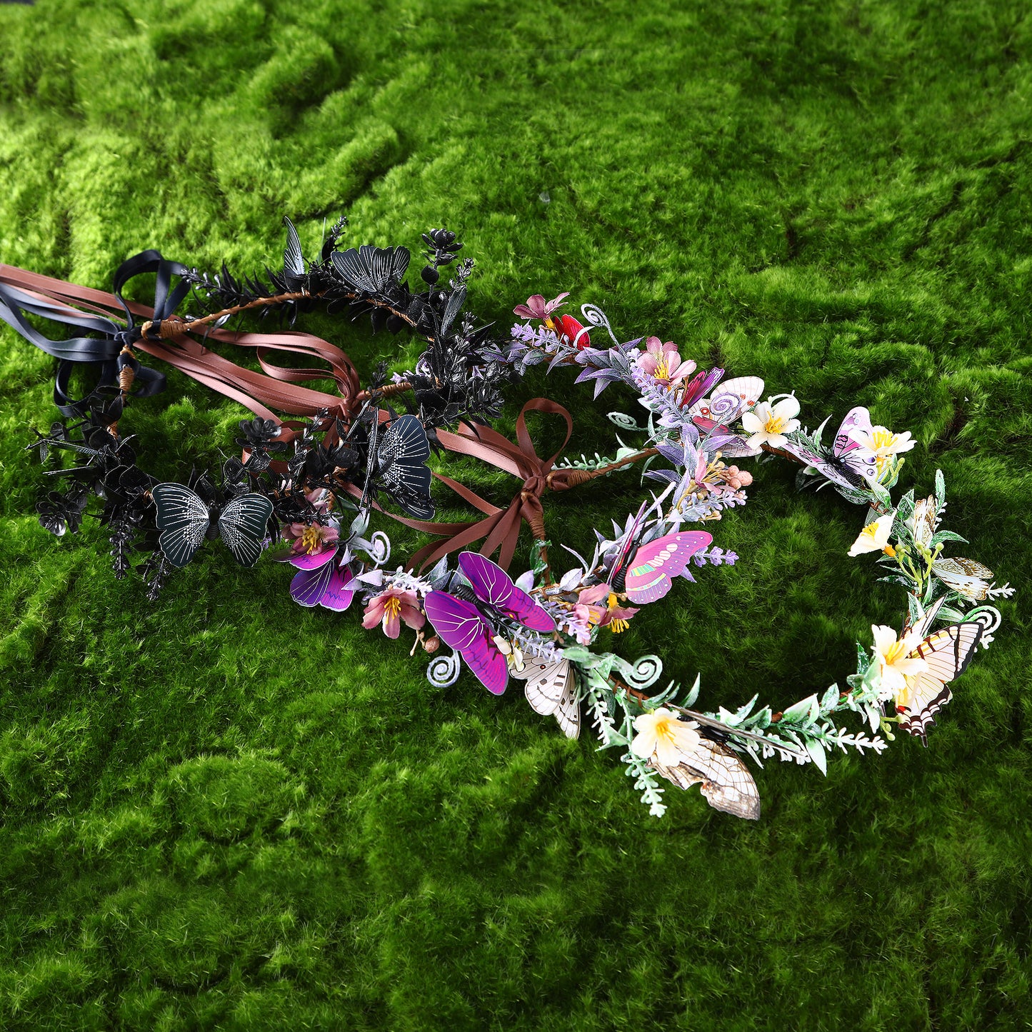 Handmade Yellow Flower Butterfly Headband - Fairy Crown Woodland Wreath Elf