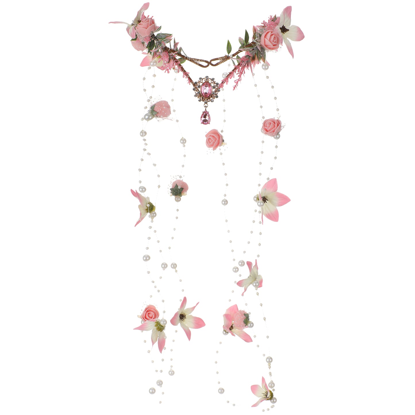 MOSTORY Pink Flower Fairy Crown - Woodland Elf Crown Floral Headpiece