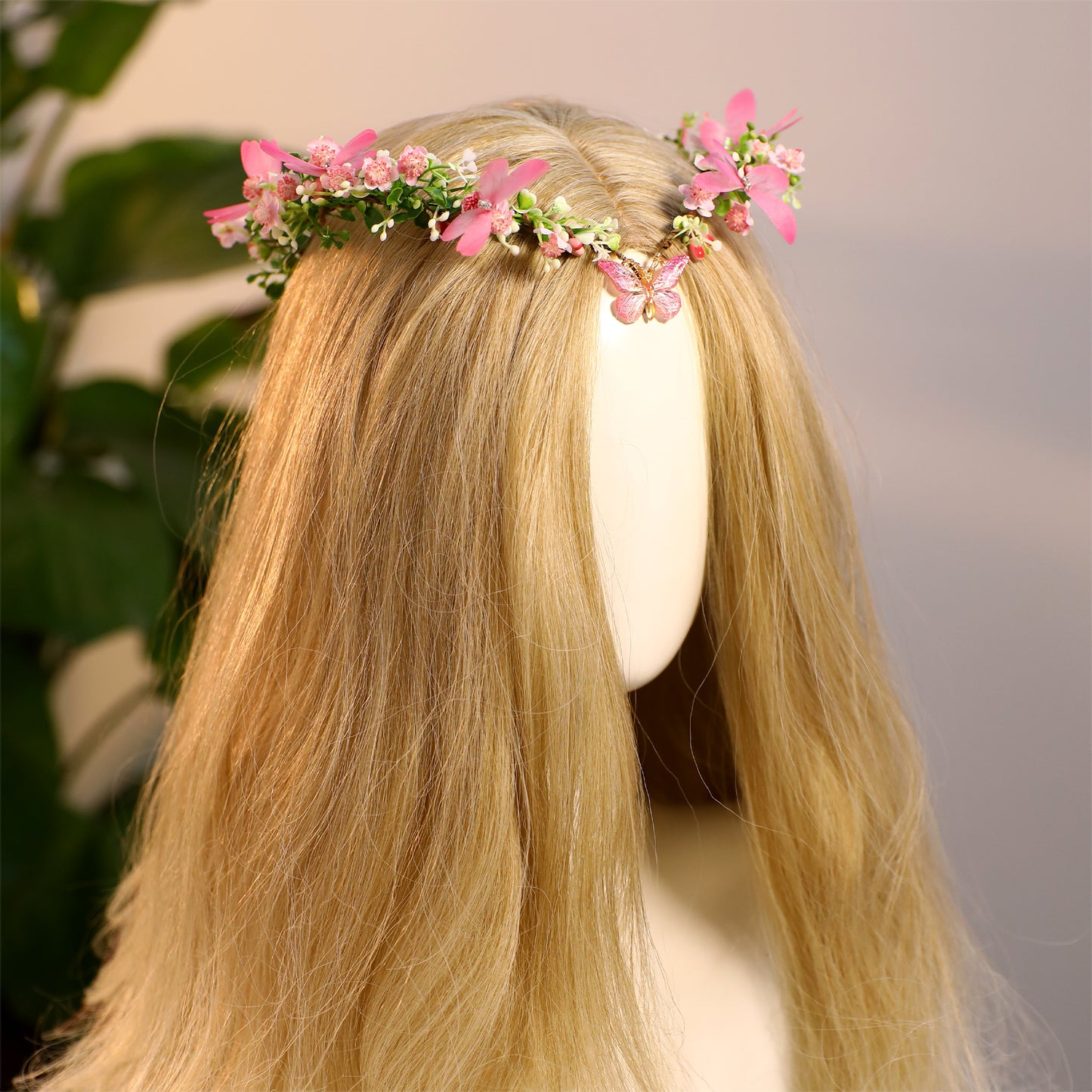 Pink Elf Flower Crown - Handmade Butterfly Fairy Headpiece Floral Circlet