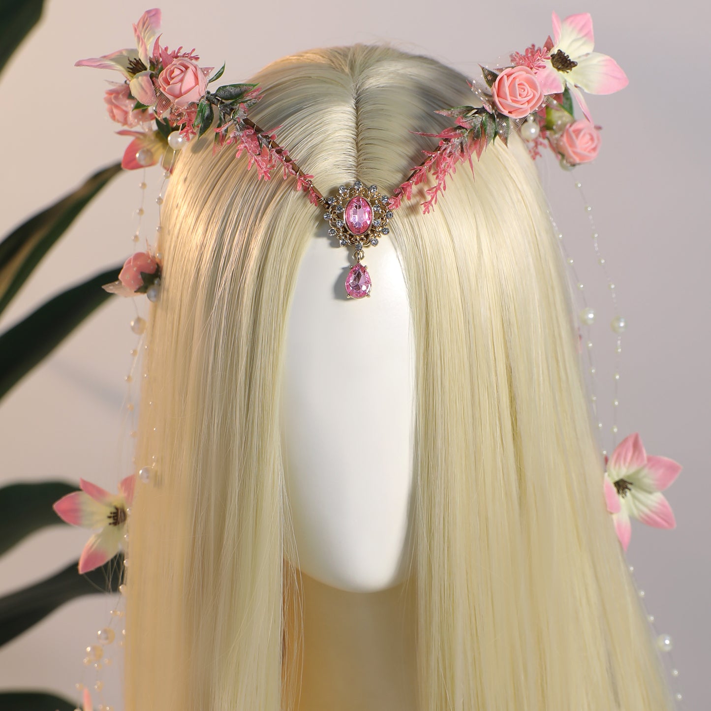 MOSTORY Pink Flower Fairy Crown - Woodland Elf Crown Floral Headpiece