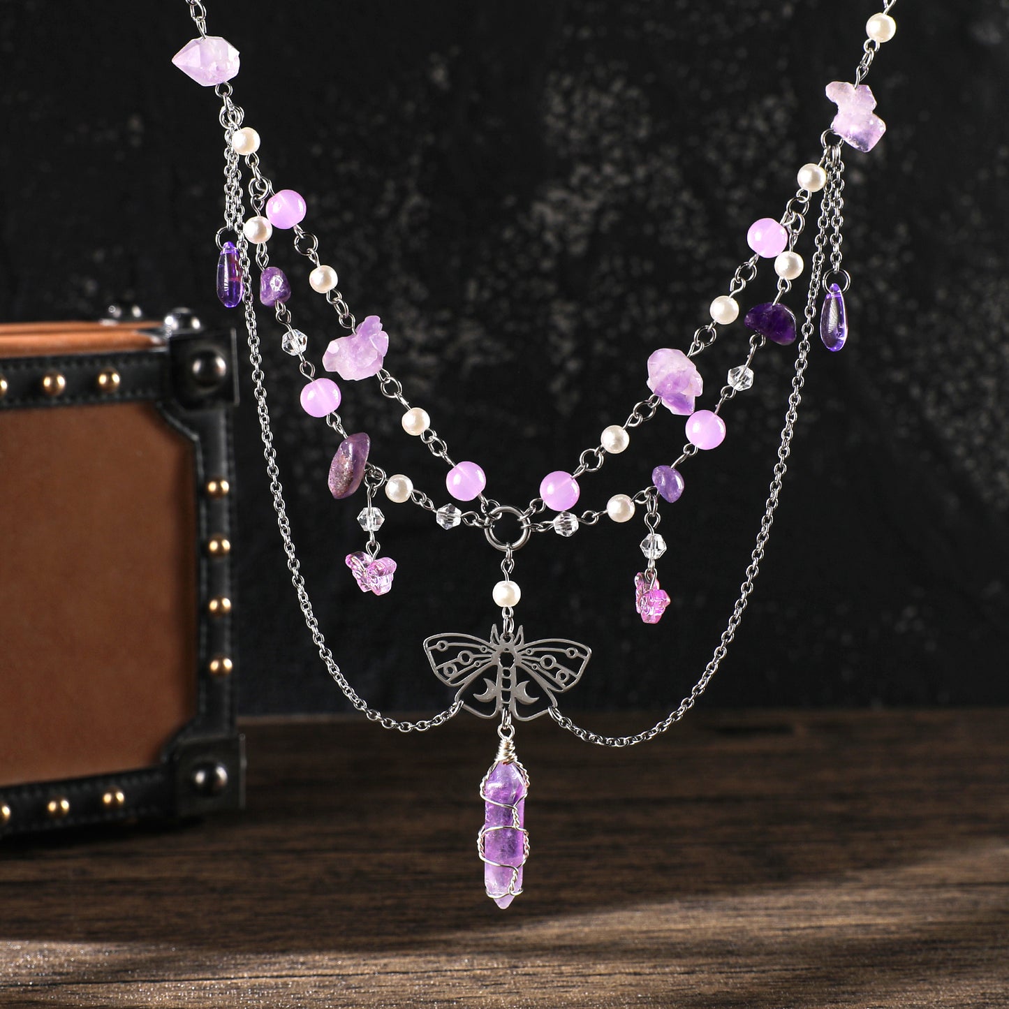 MOSTORY Purple Crystal Fairy Necklace