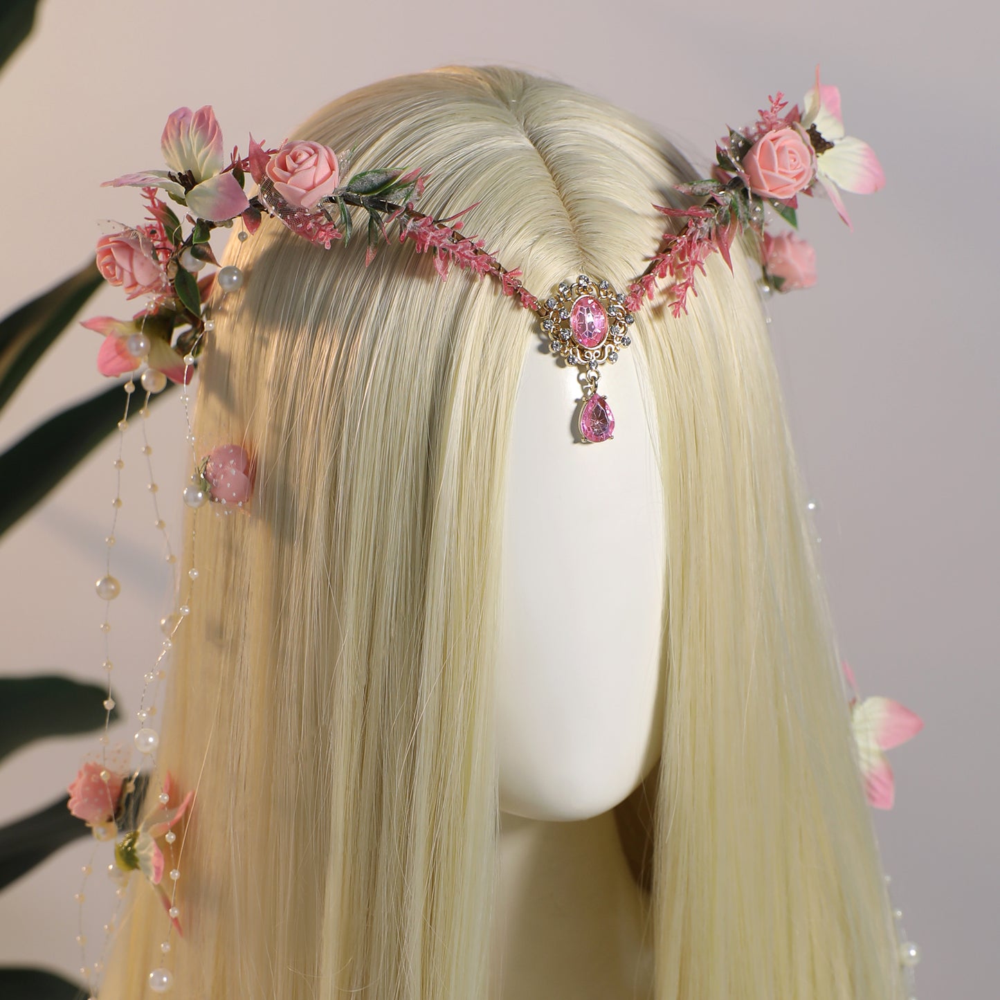 MOSTORY Pink Flower Fairy Crown - Woodland Elf Crown Floral Headpiece
