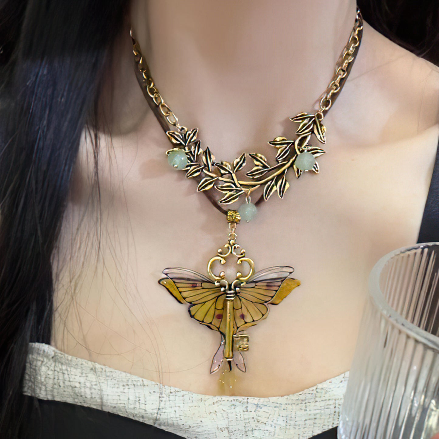 MOSTORY Golden Butterfly Layered Renaissance Boho Neckalce