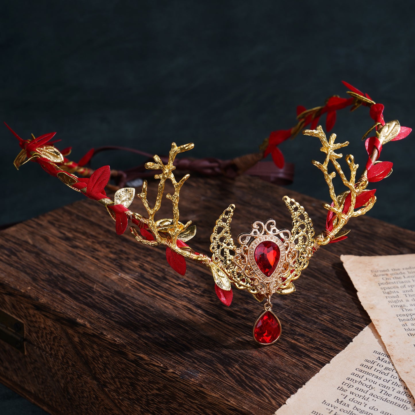 Fairy Golden Moon Crown: Red Crystal Headband