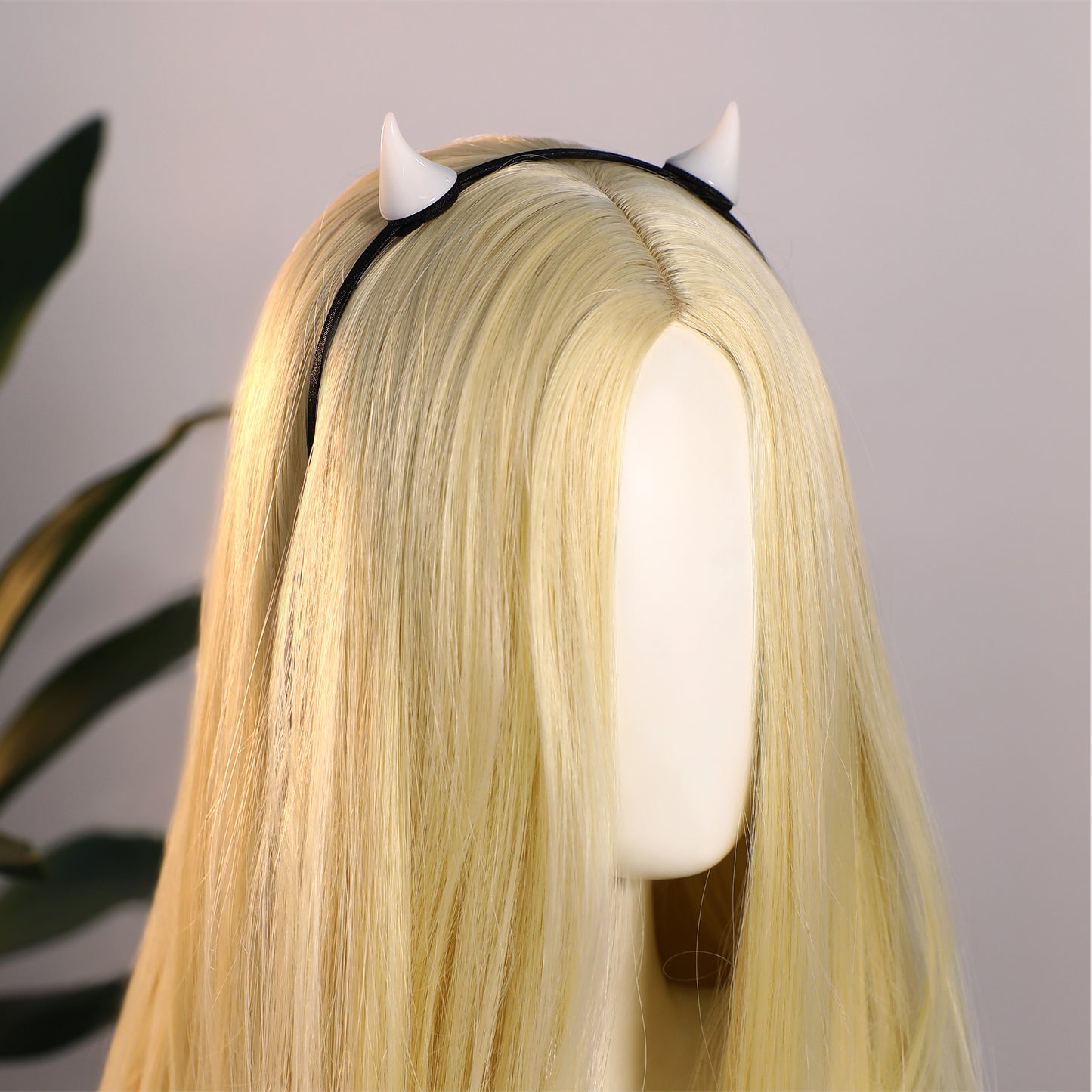 White Demon Horns Headband - Devil Horn Hairhoop with Clips for Women Halloween Renaissance Ren Faire Cosplay