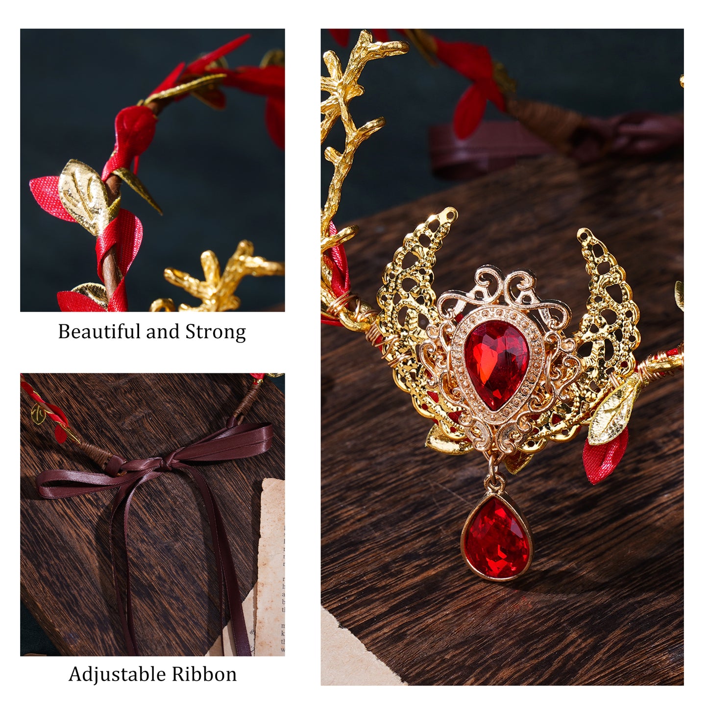 Fairy Golden Moon Crown: Red Crystal Headband
