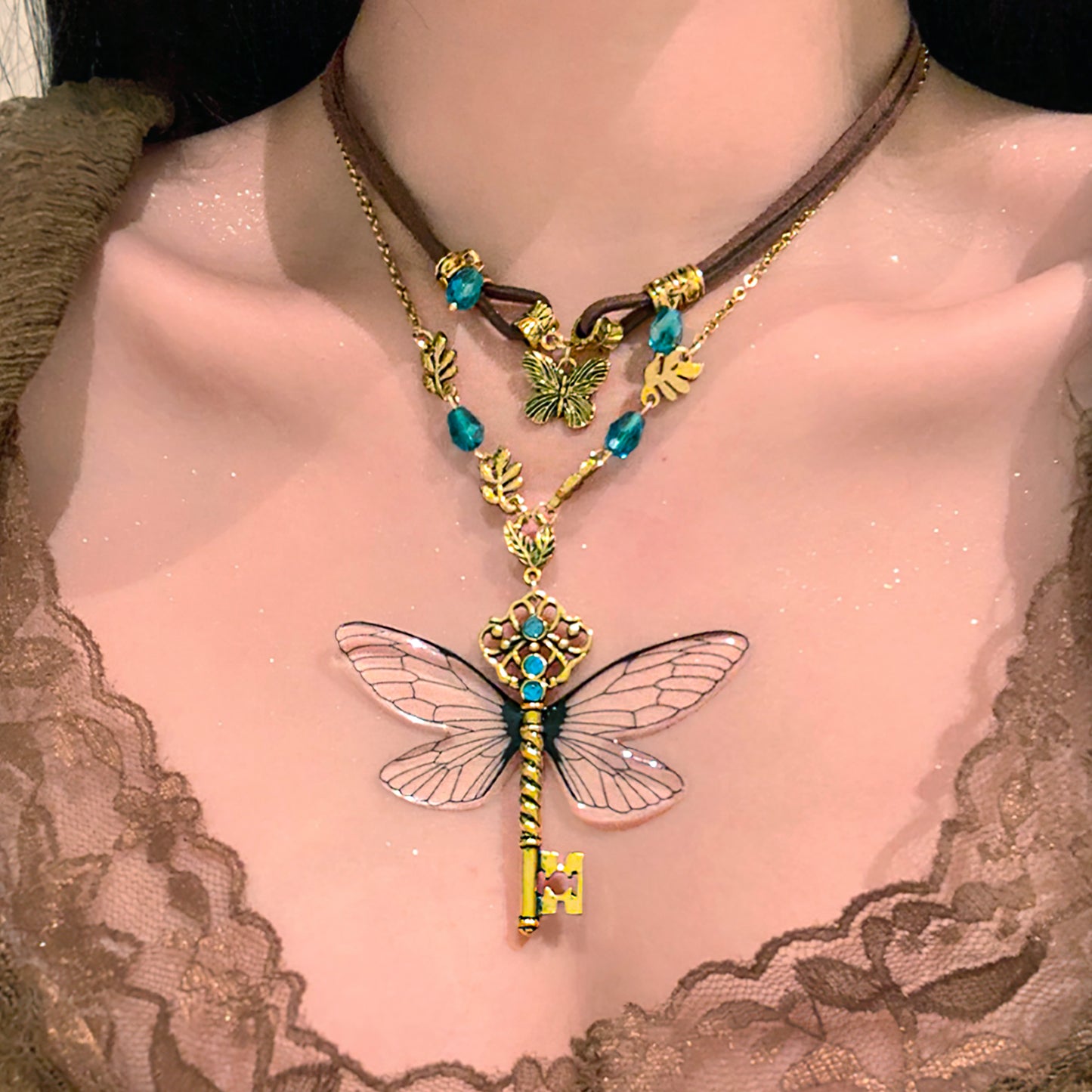 MOSTORY Butterfly Neckalce Fairy Charm Choker Pedant Key Necklace