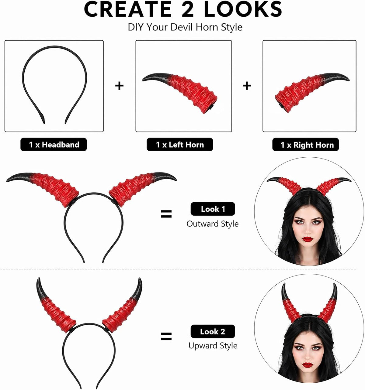 Red Devil Horns Headband | Demonic Horn Costume Accessory