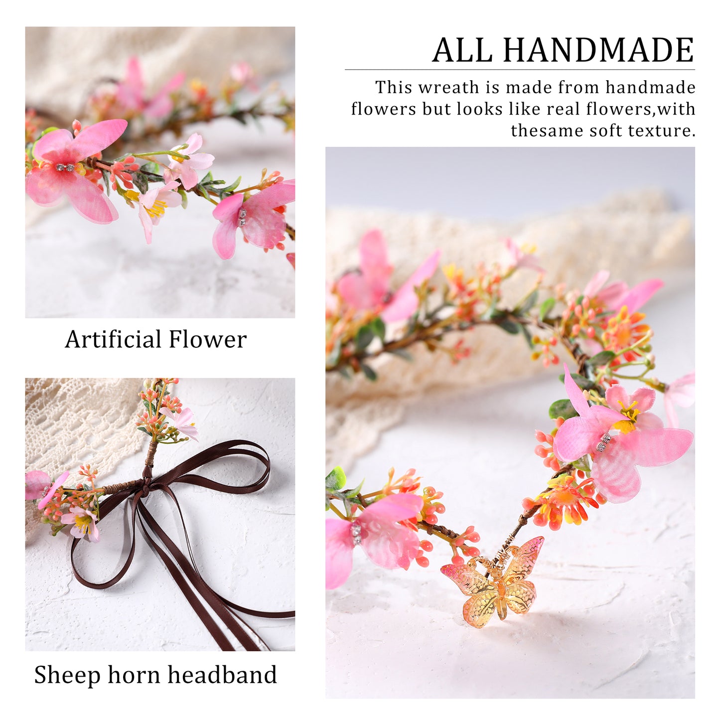 Pink Flower Fairy Crown - Handmade Elf Headpiece Floral Tiara