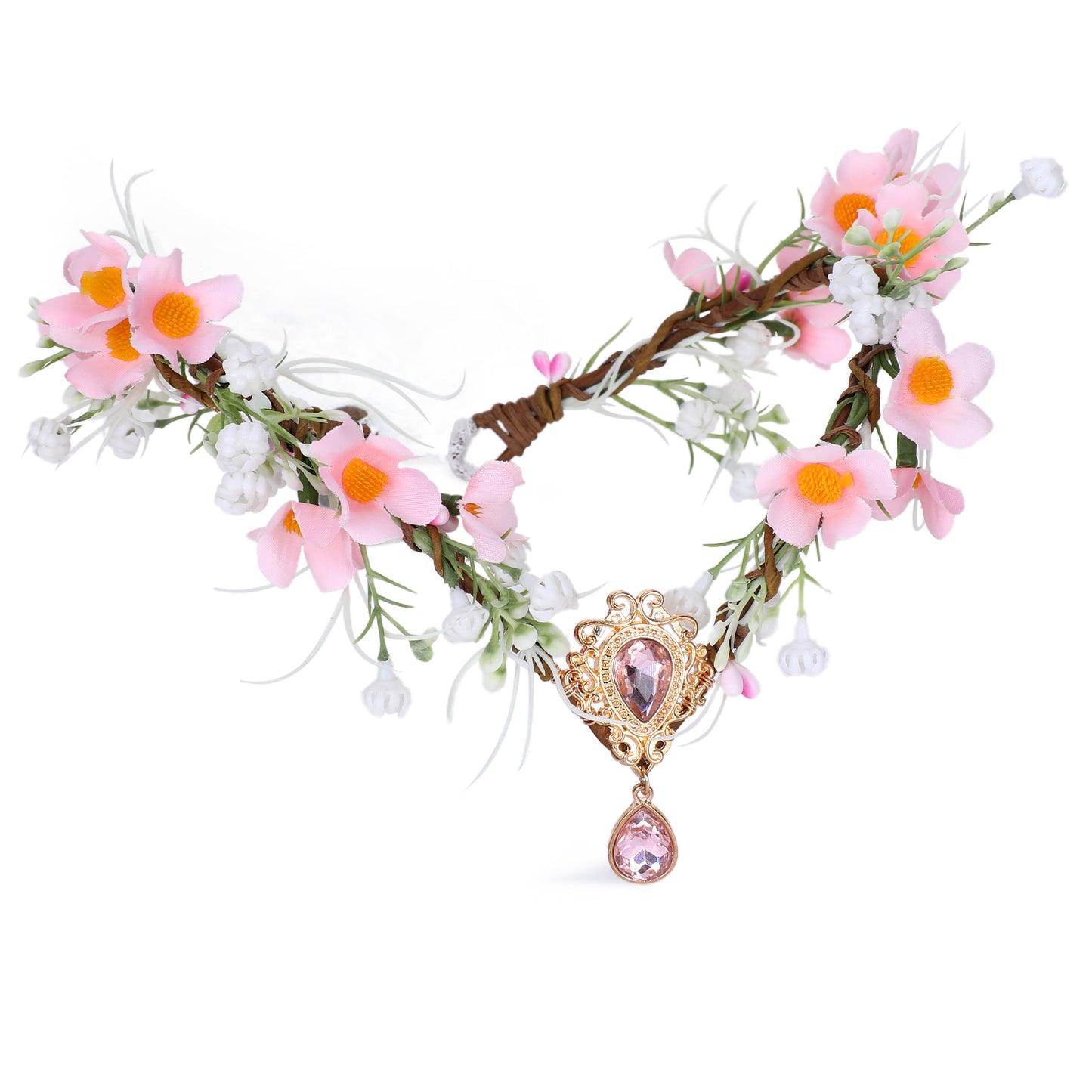 Pink Flower Elf Crown - Handmade Woodland Fairy Headpiece Forest Floral Headband