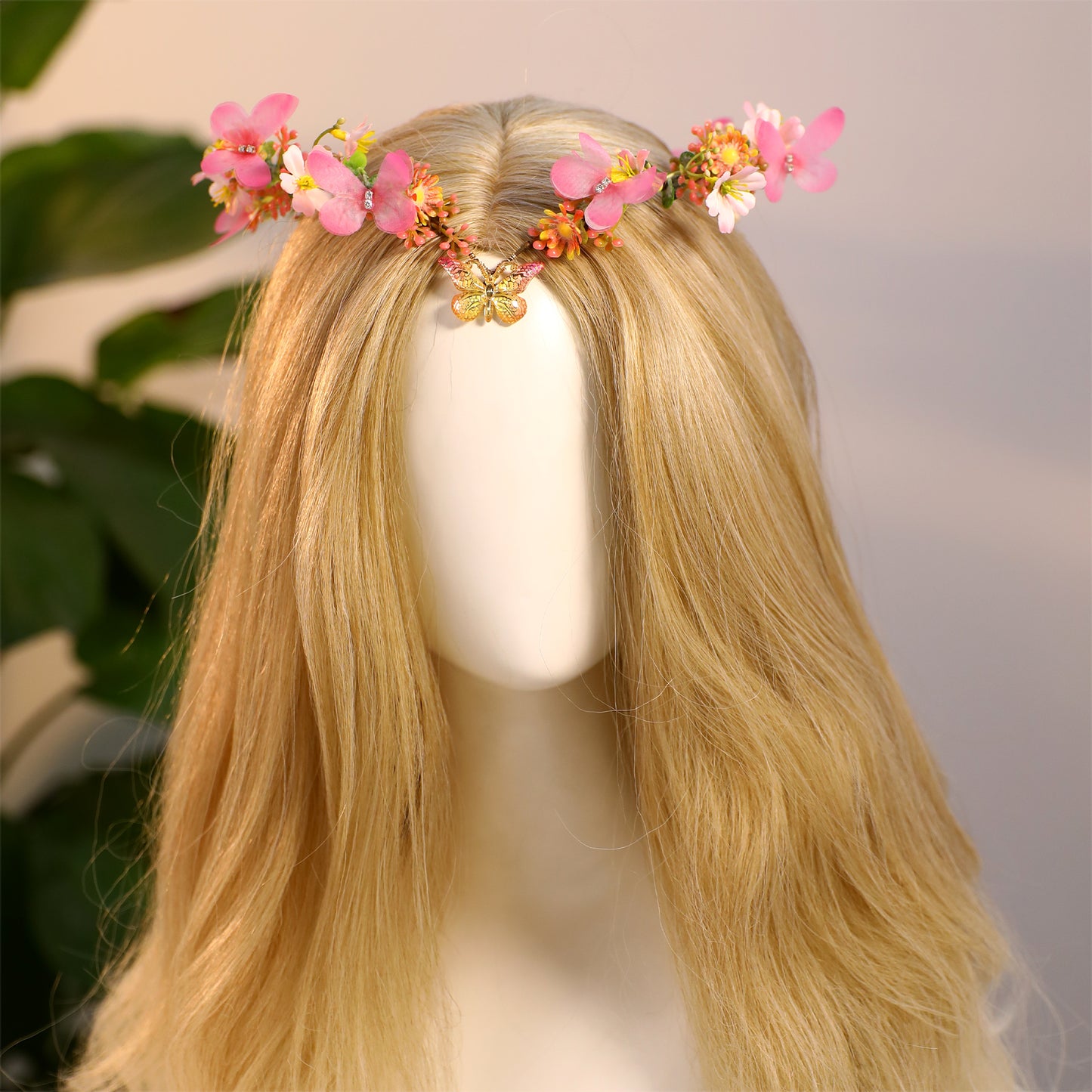 Pink Flower Fairy Crown - Handmade Elf Headpiece Floral Tiara