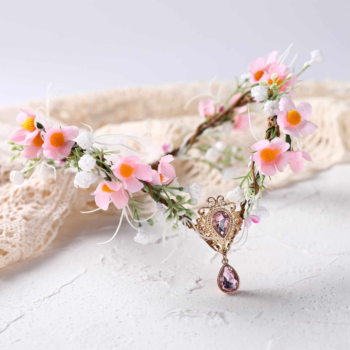 Pink Flower Elf Crown - Handmade Woodland Fairy Headpiece Forest Floral Headband