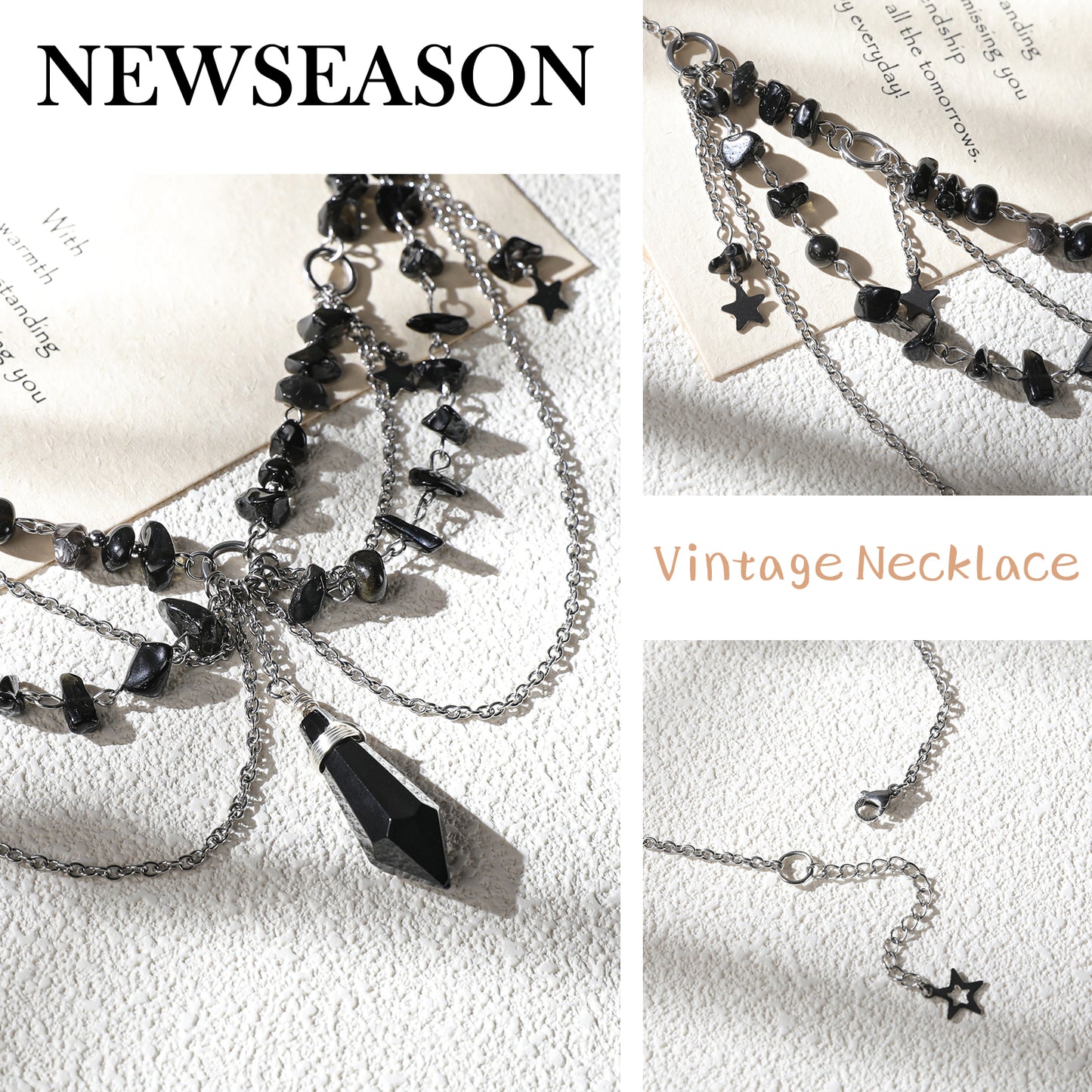 MOSTORY Balck Gothic Crystal Necklace